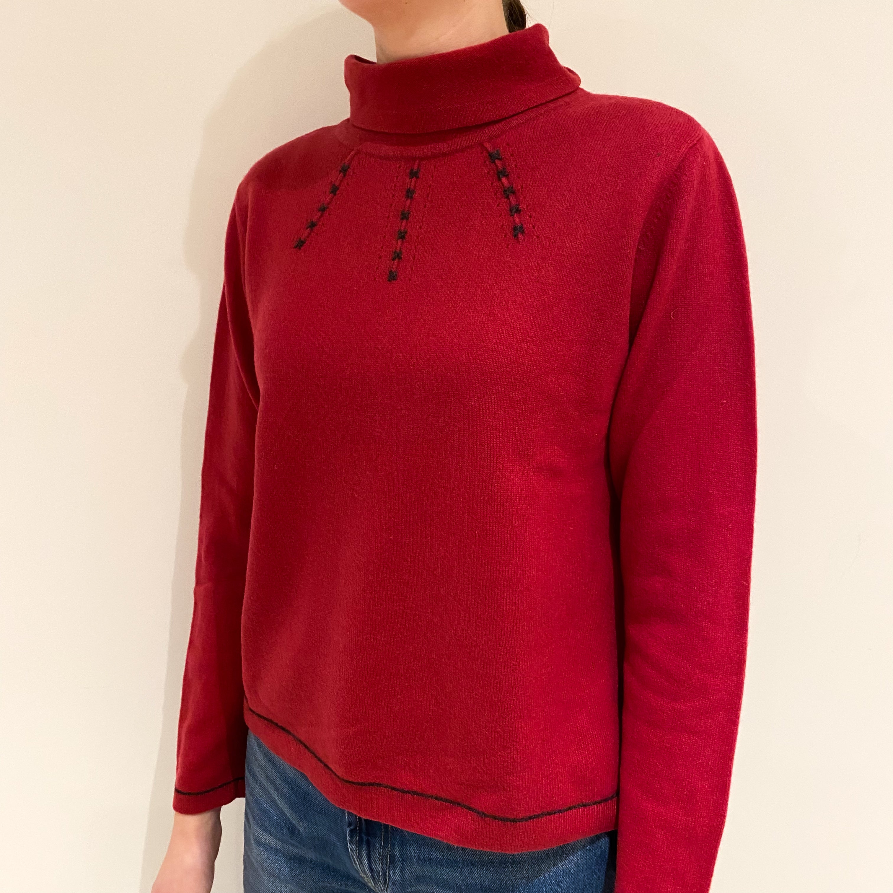 Cherry Red Cashmere Funnel Neck Jumper Extra Small