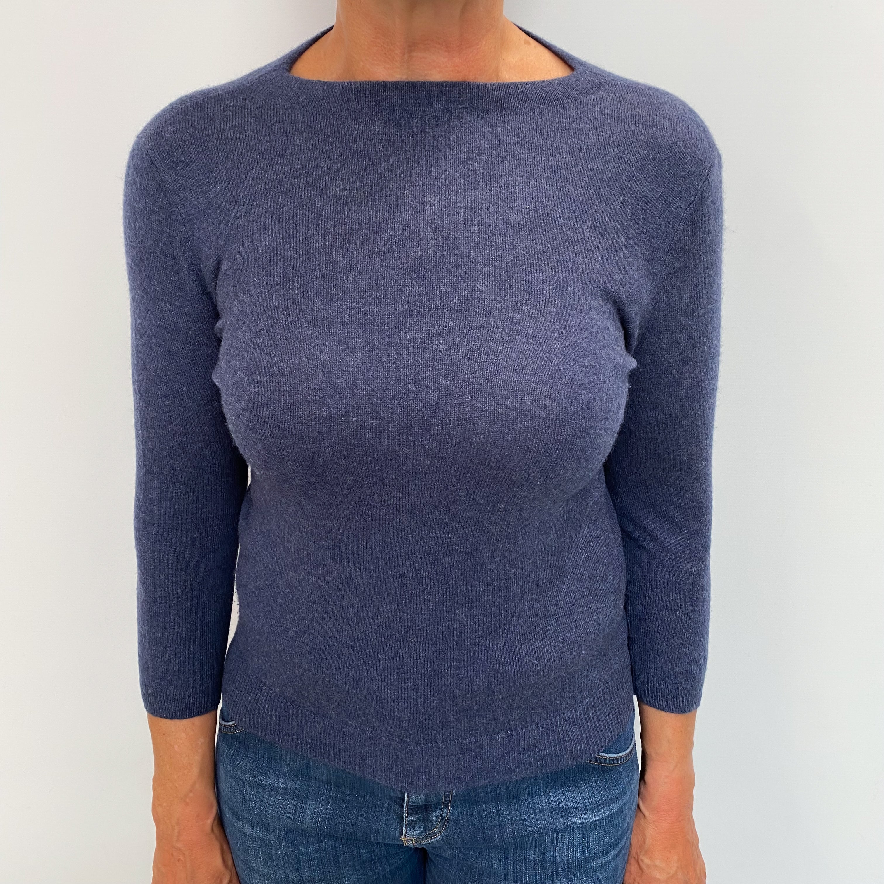 Naval Blue Cashmere Slash Neck Jumper Medium