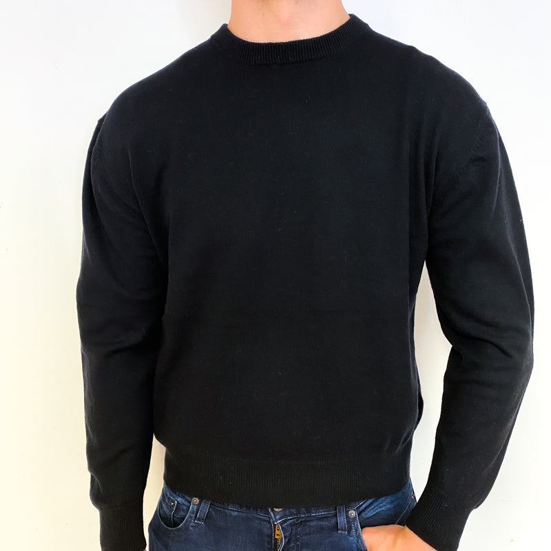 Men's Short Black Cashmere Crew Neck Jumper Extra Extra Large