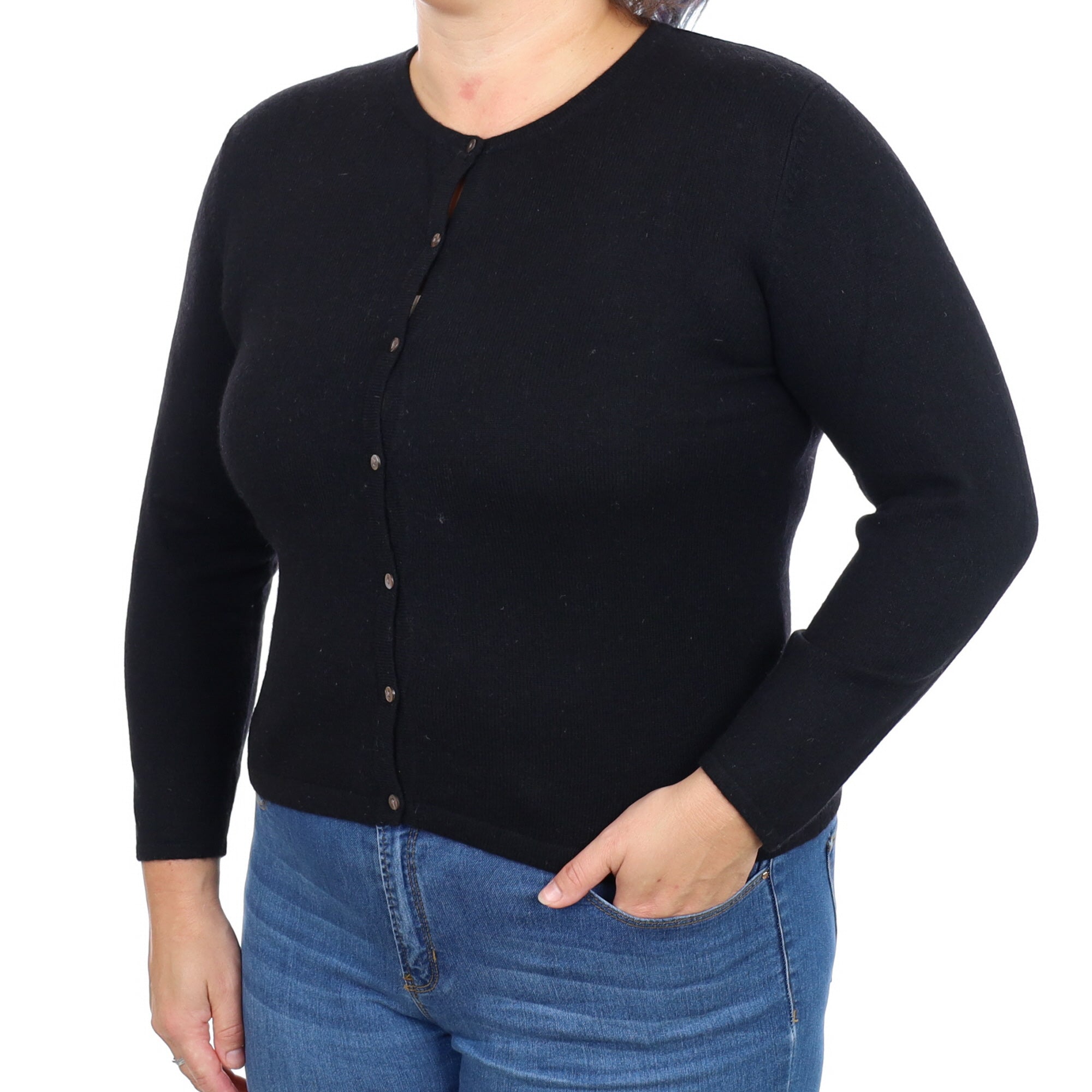 Black Cashmere Crew Neck Cardigan Large