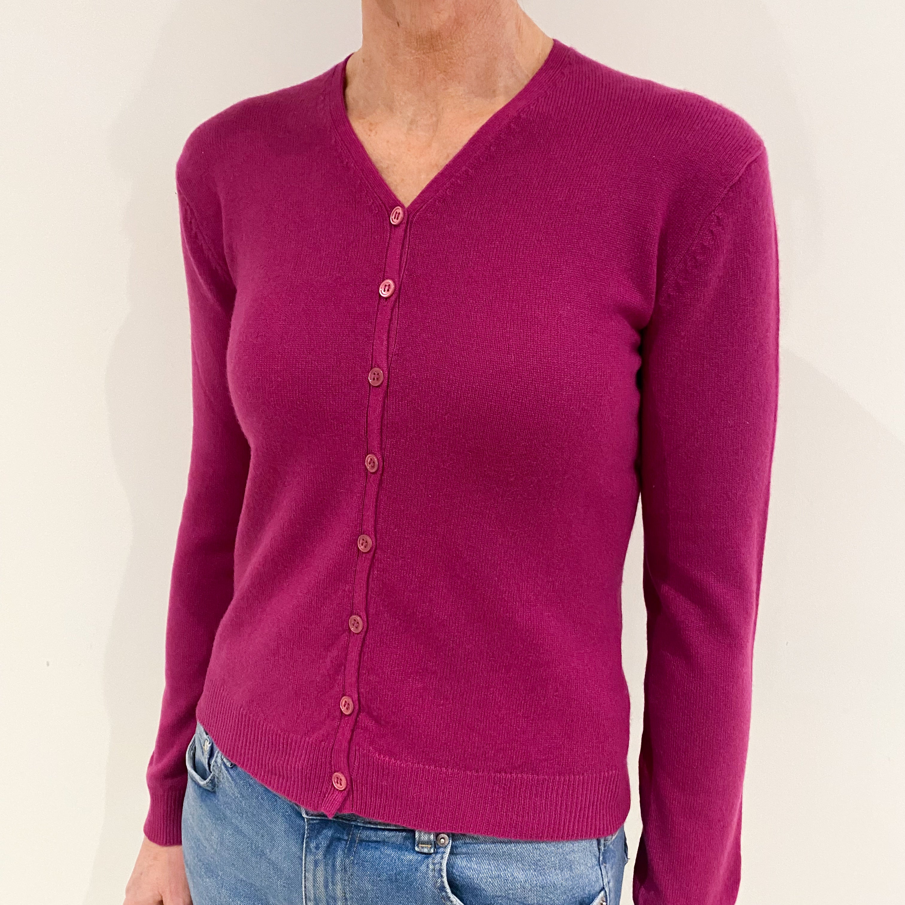 Magenta Pink V-Neck Cashmere Cardigan Small