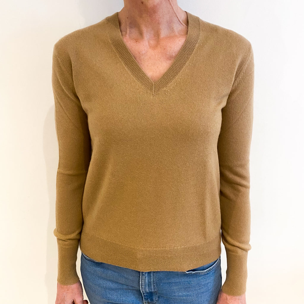 Butterscotch Brown Cashmere V Neck Jumper Small