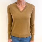 Butterscotch Brown Cashmere V Neck Jumper Small