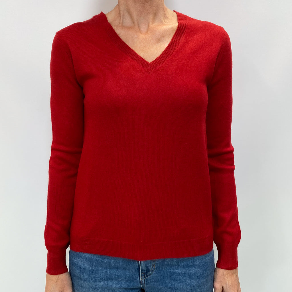 Spanish Red Cashmere V Neck Jumper Small