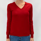 Spanish Red Cashmere V Neck Jumper Small