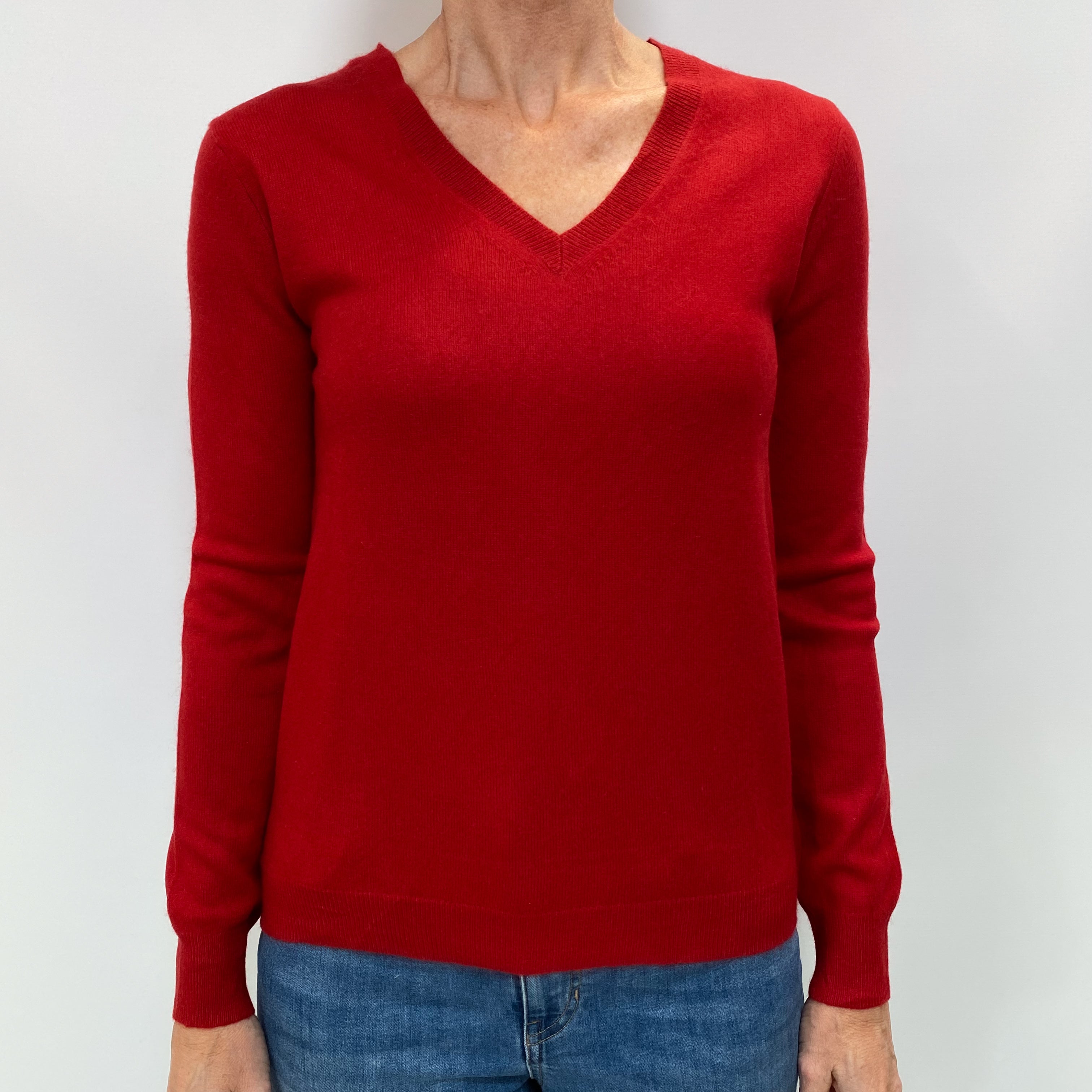 Spanish Red Cashmere V Neck Jumper Small