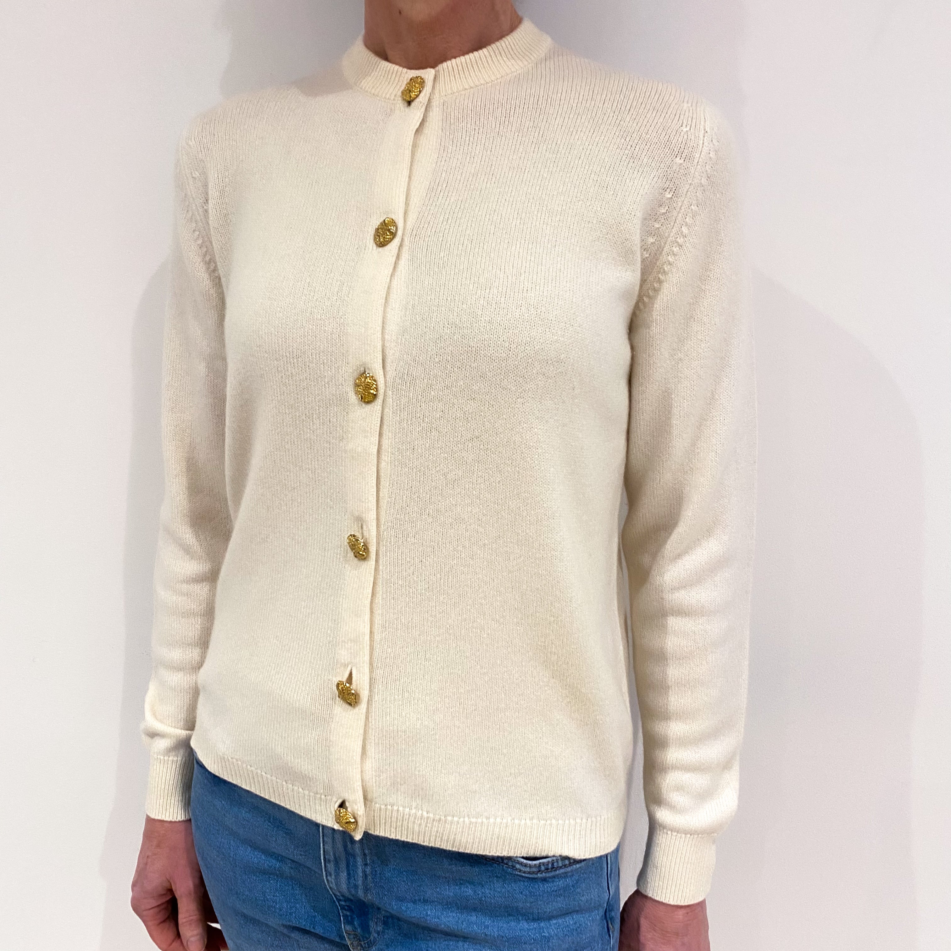 Vanilla Cream Cashmere Crew Neck Cardigan Small