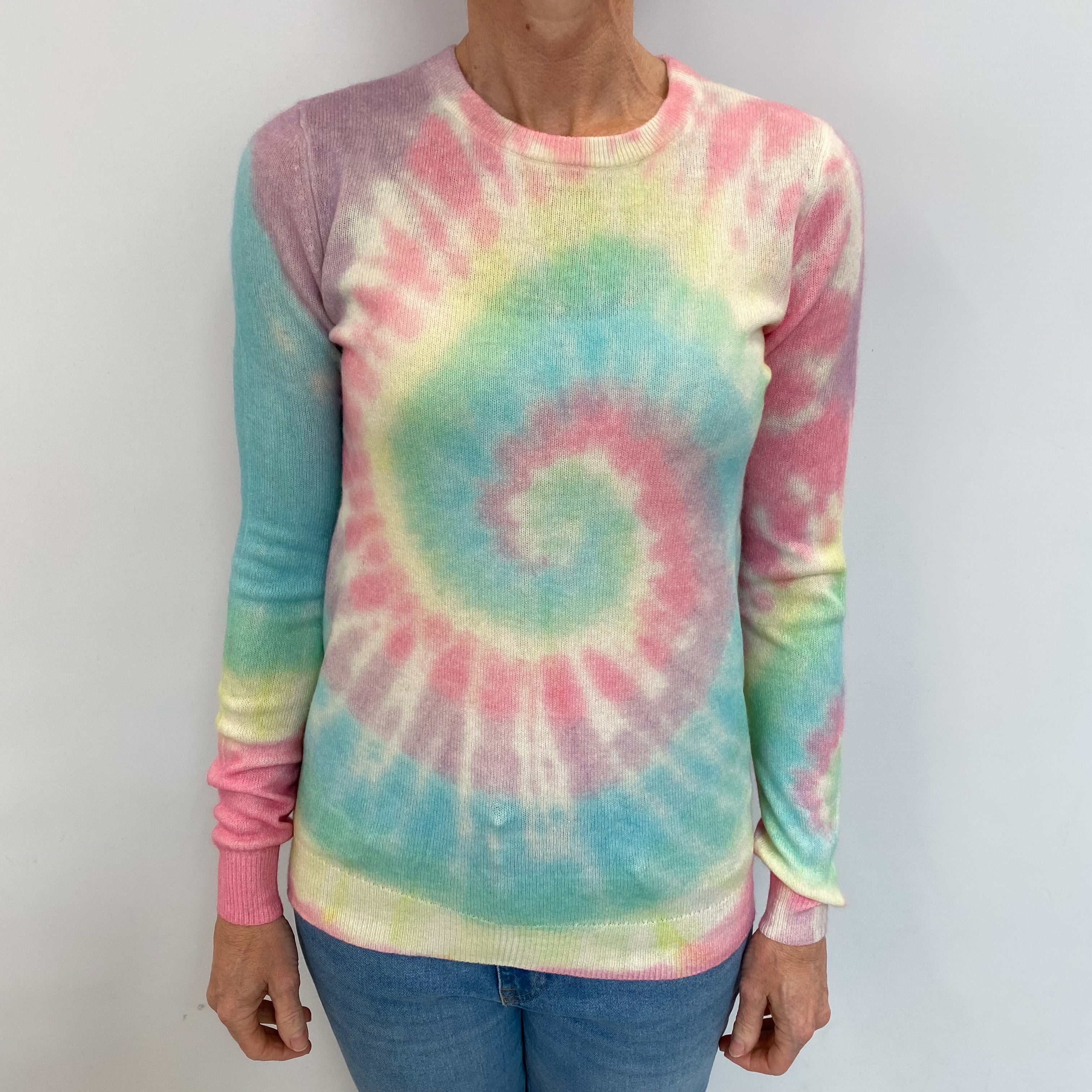 Multicolour Tie Dye Cashmere Crew Neck Jumper Small
