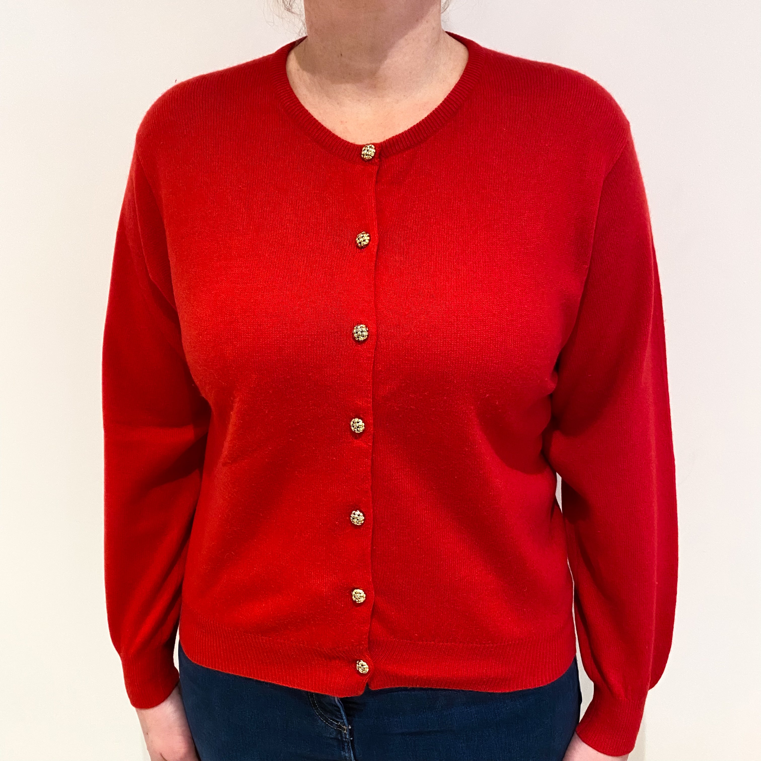 Scarlet Red Cashmere Crew Neck Cardigan Large