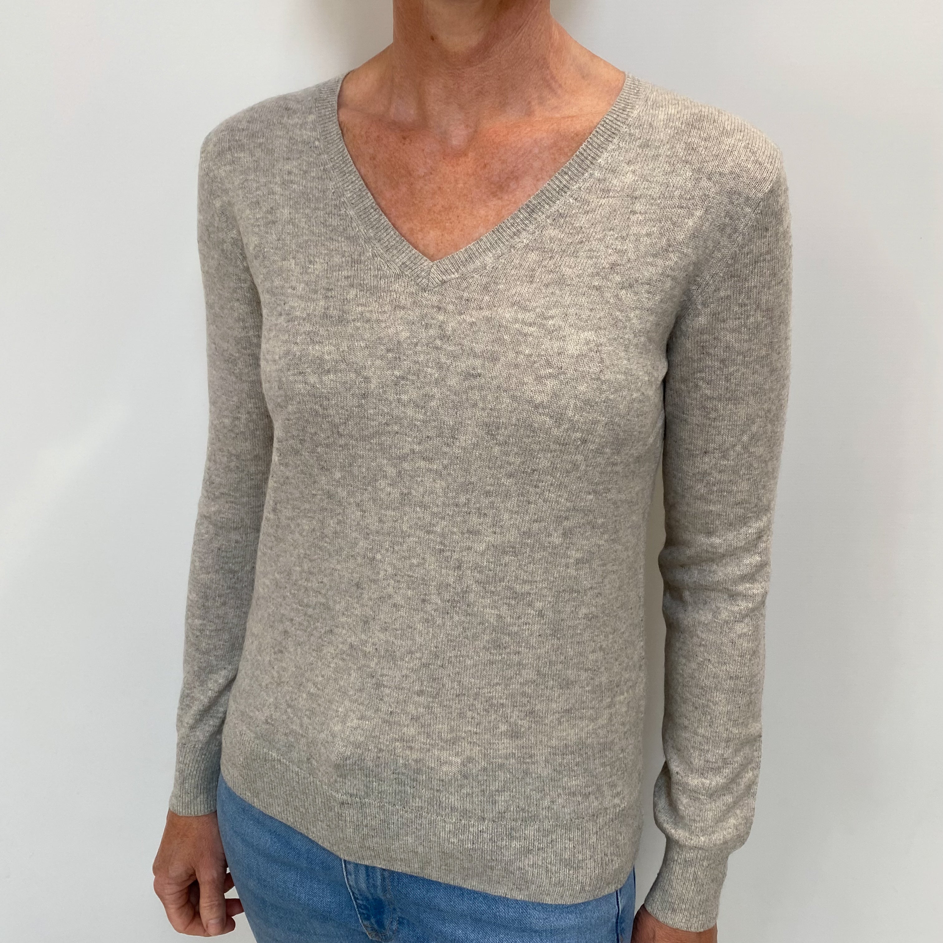 Smoke Grey Cashmere V Neck Jumper Small
