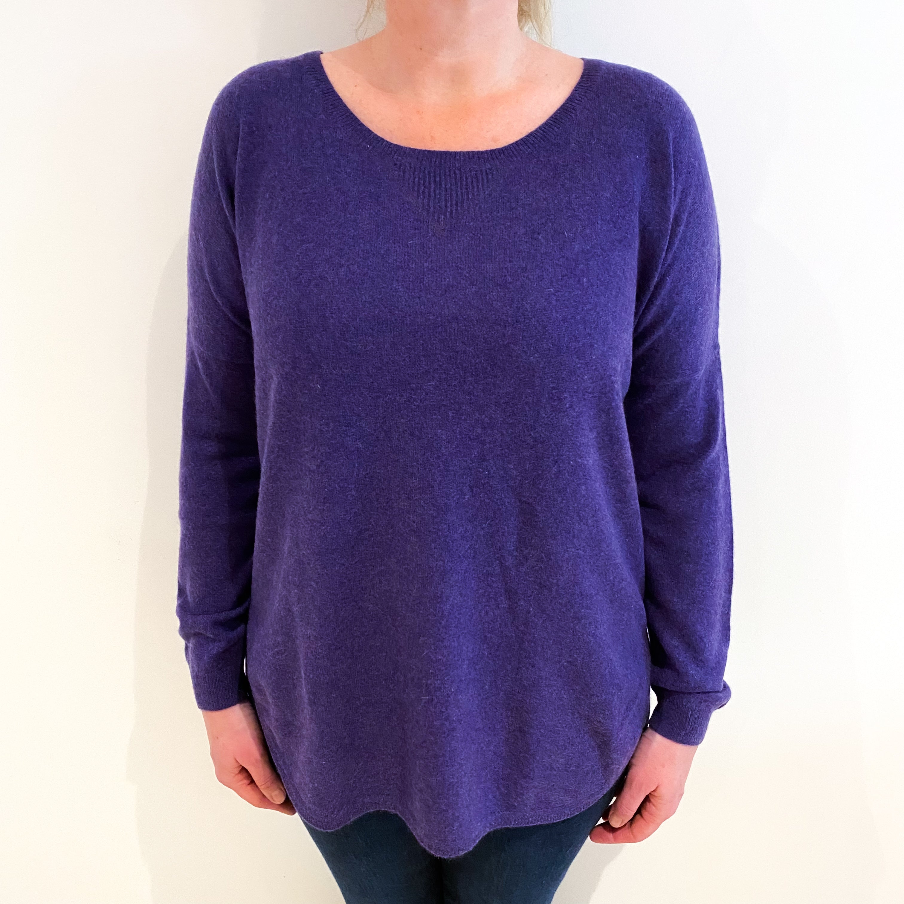 Amethyst Purple Cashmere Batwing Scoop Neck Jumper Large