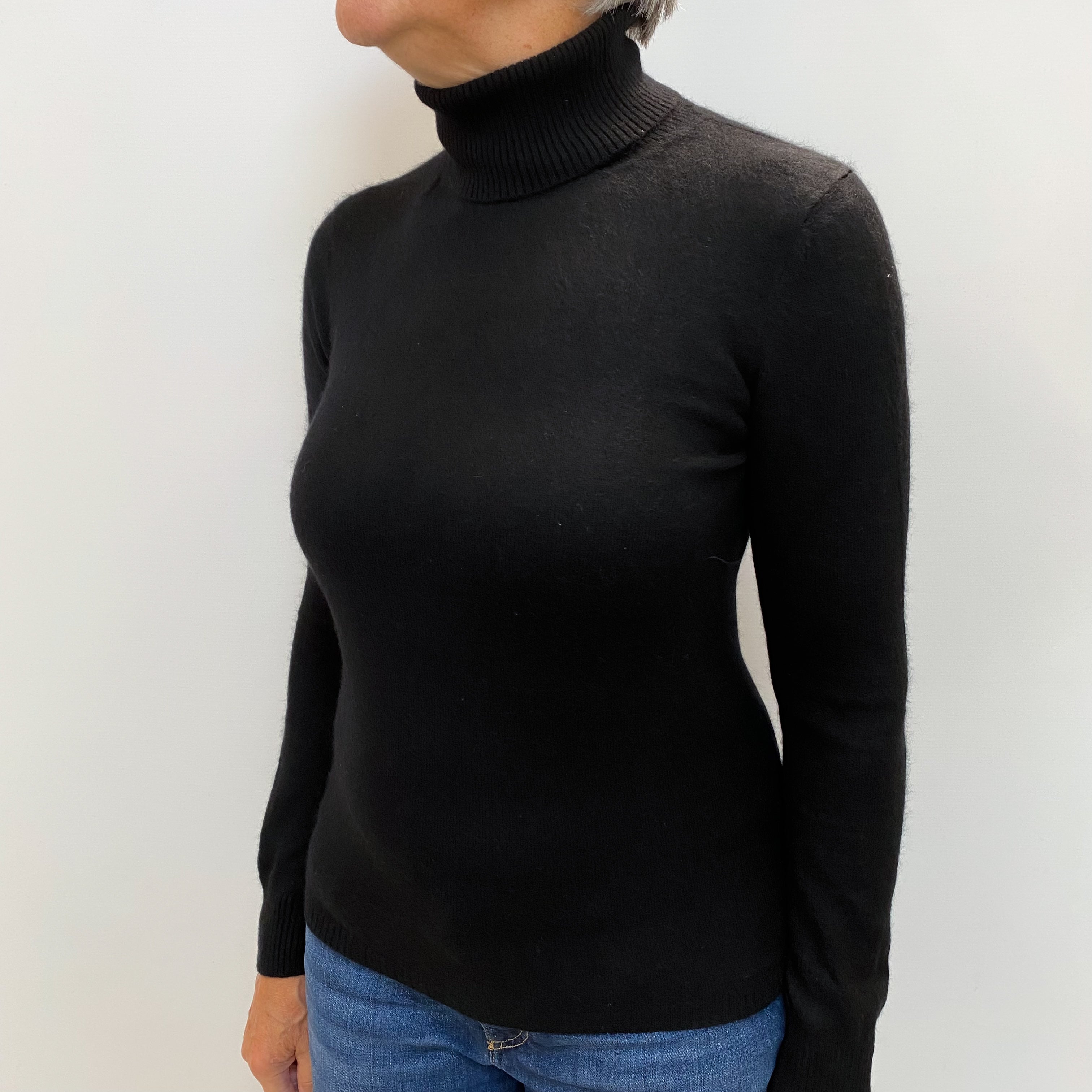 Black Cashmere Polo Neck Jumper Medium