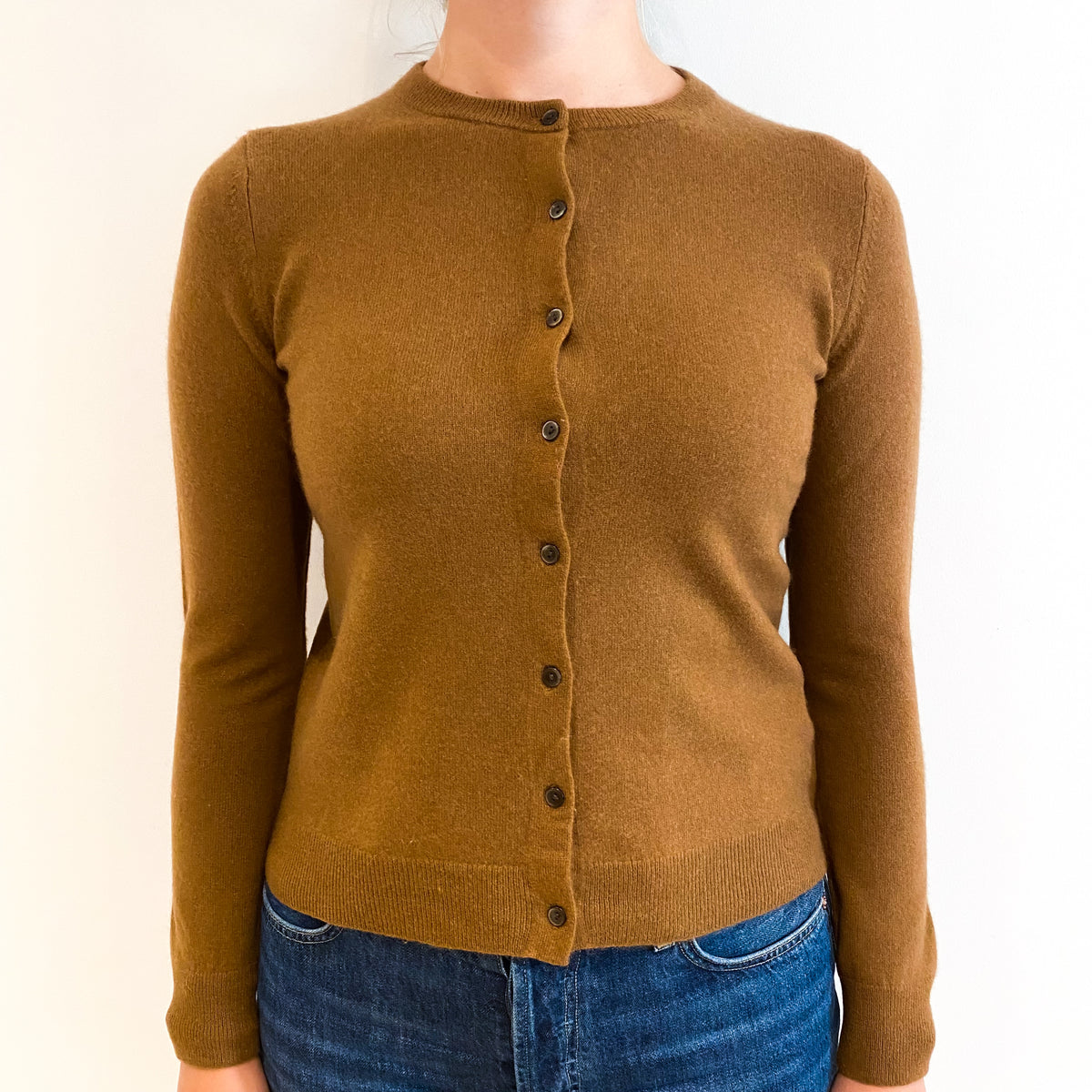 Cinnamon Brown Cashmere Crew Neck Cardigan Small