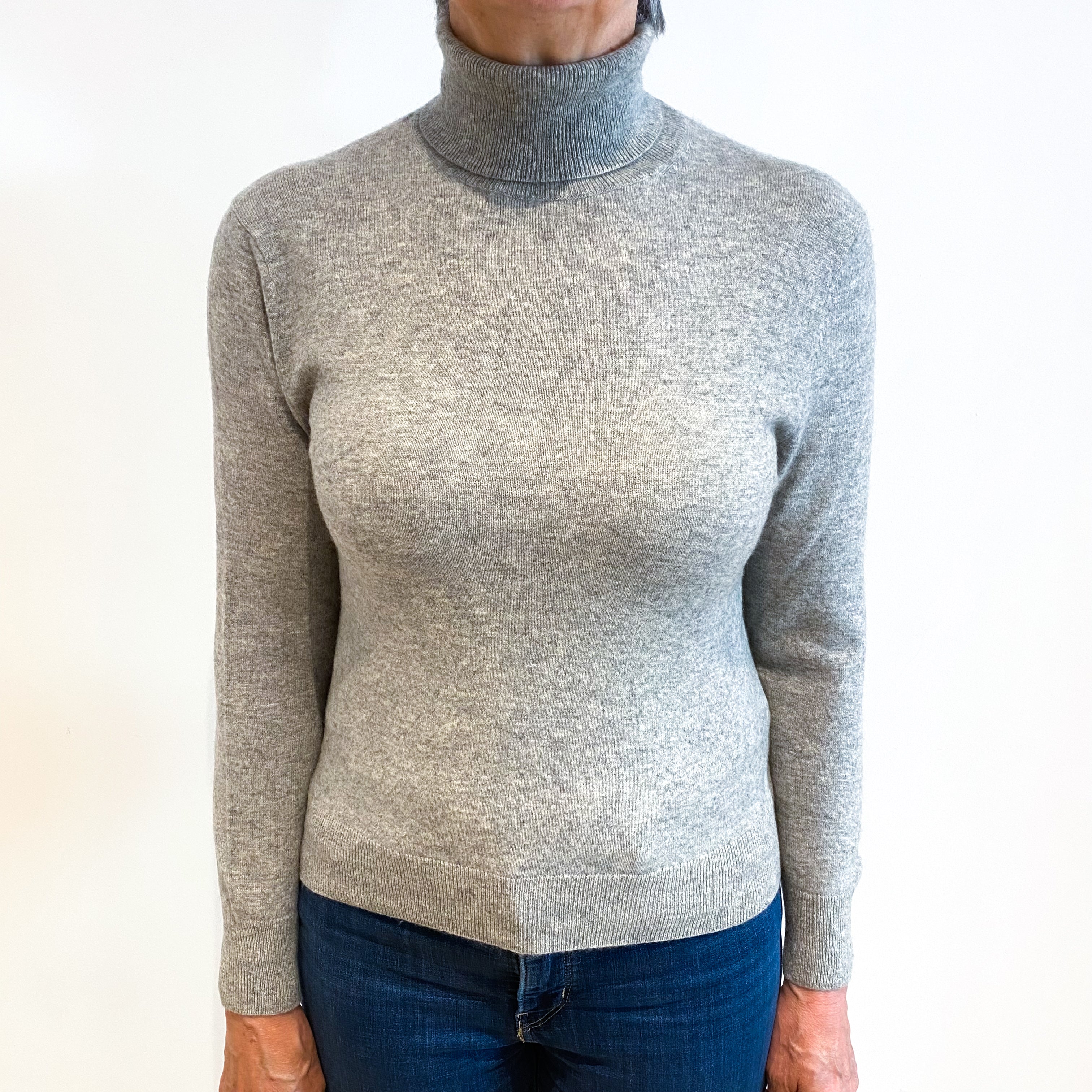 Smoke Grey Cashmere Polo Neck Jumper Medium
