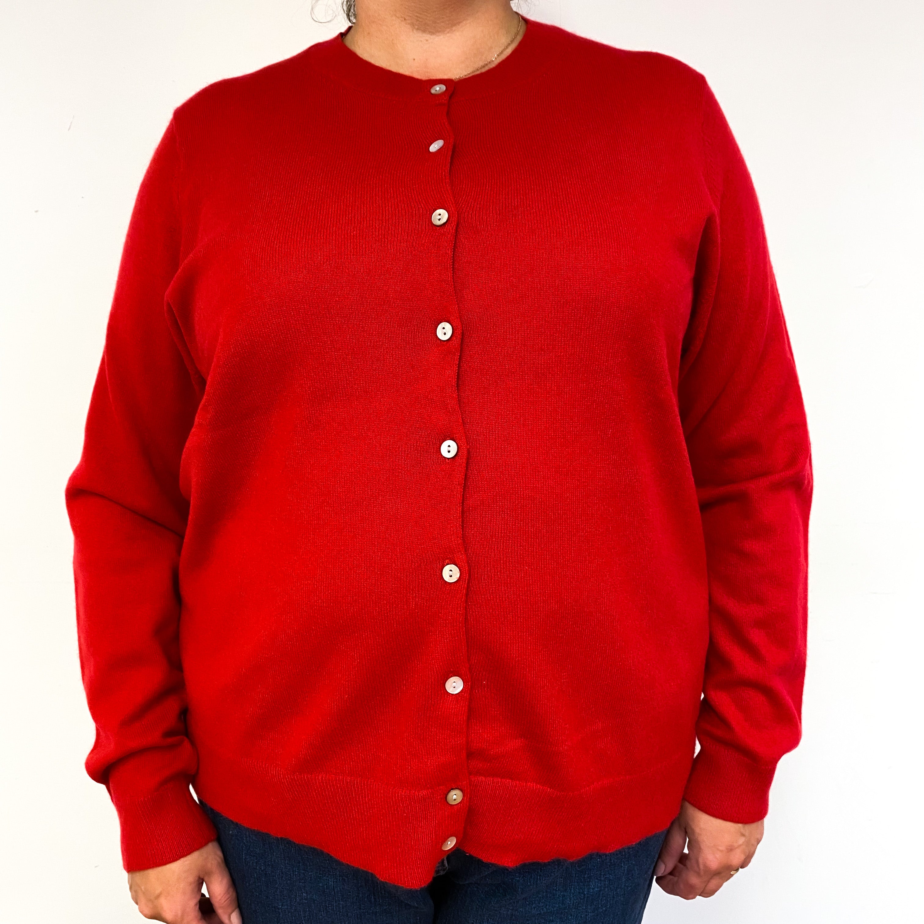 Scarlet Red Cashmere Crew Neck Cardigan Extra Extra Large
