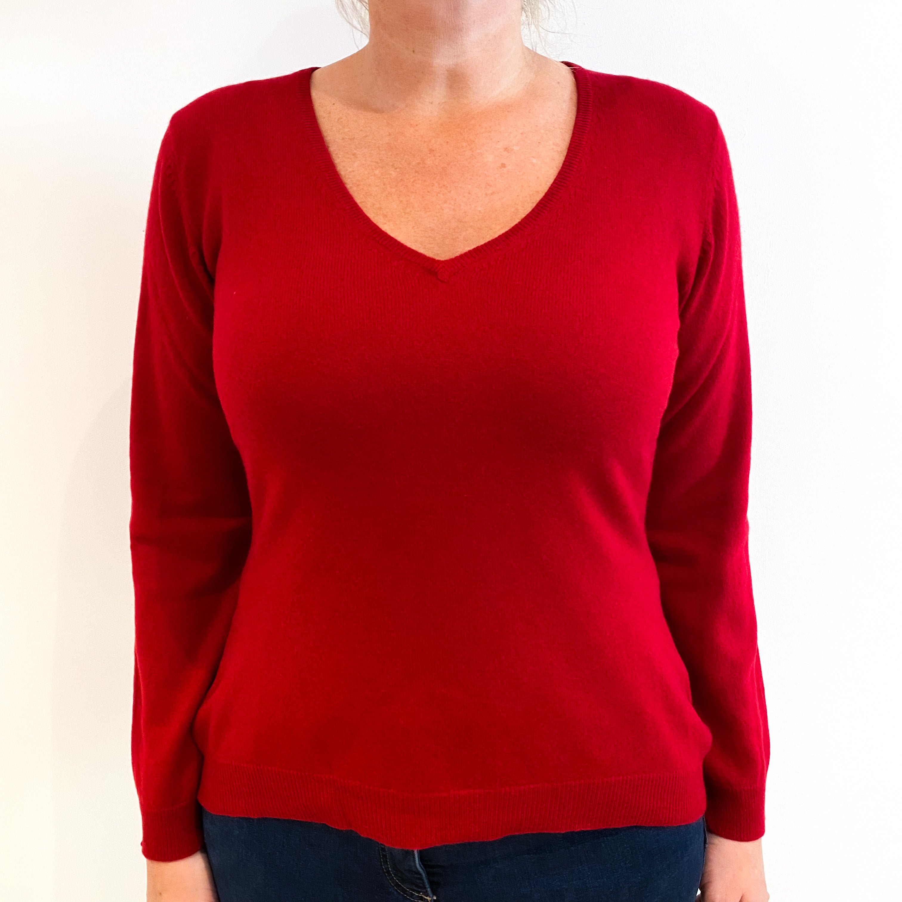 Scarlet Red Cashmere V-Neck Jumper Large