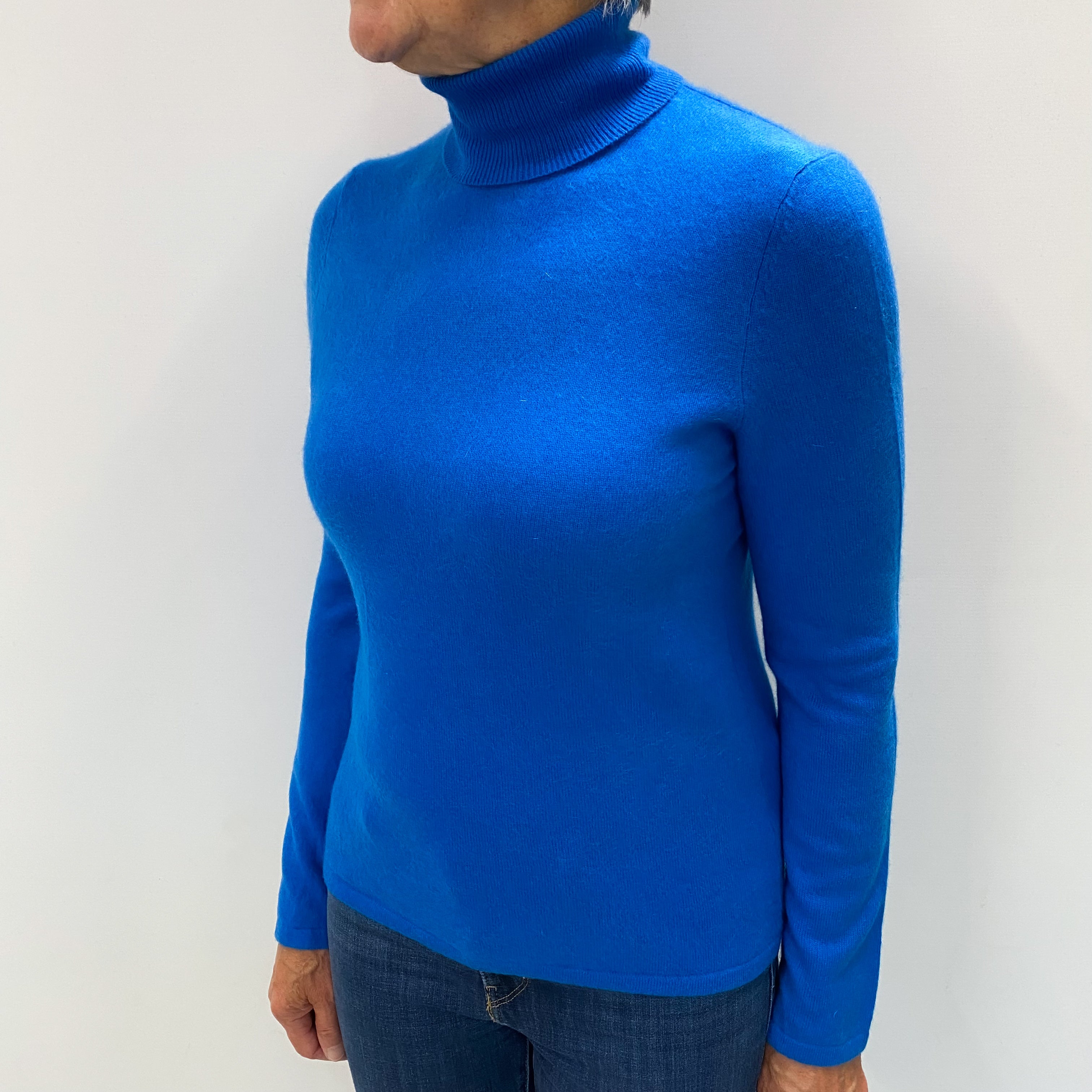 Electric Blue Cashmere Polo Neck Jumper Medium