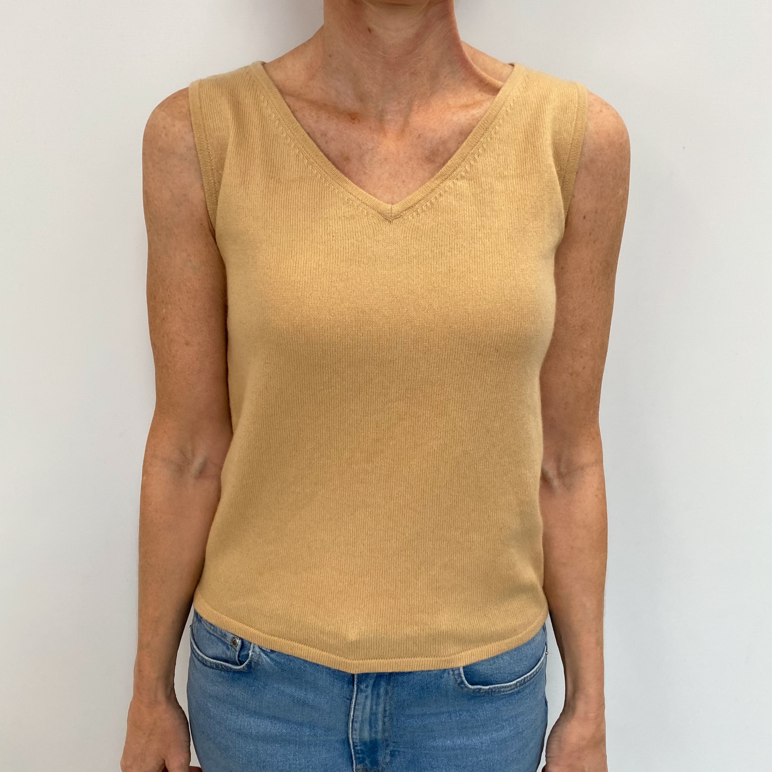Pale Caramel Cashmere sleeveless V Neck Jumper Small