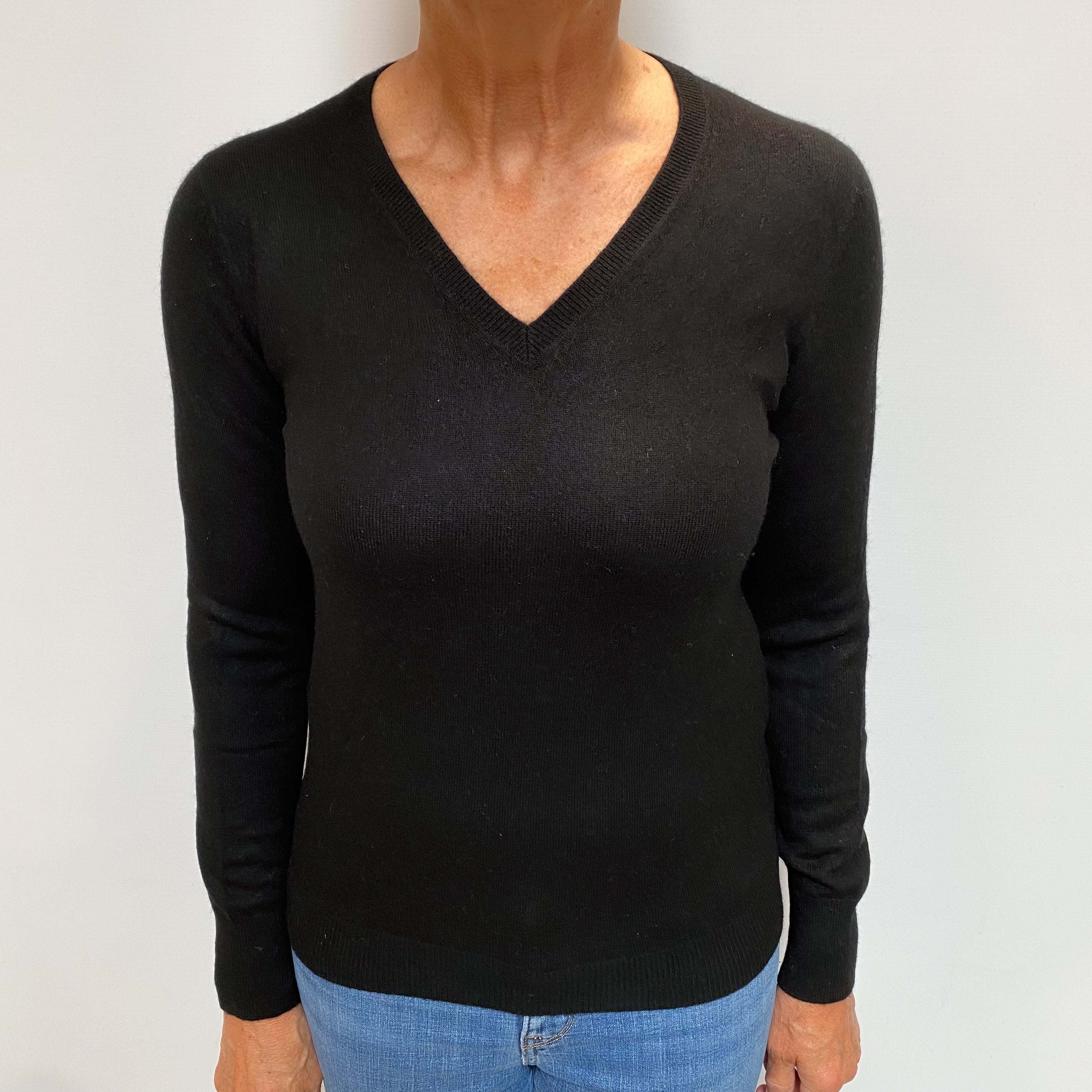 Black Cashmere V Neck Jumper Medium