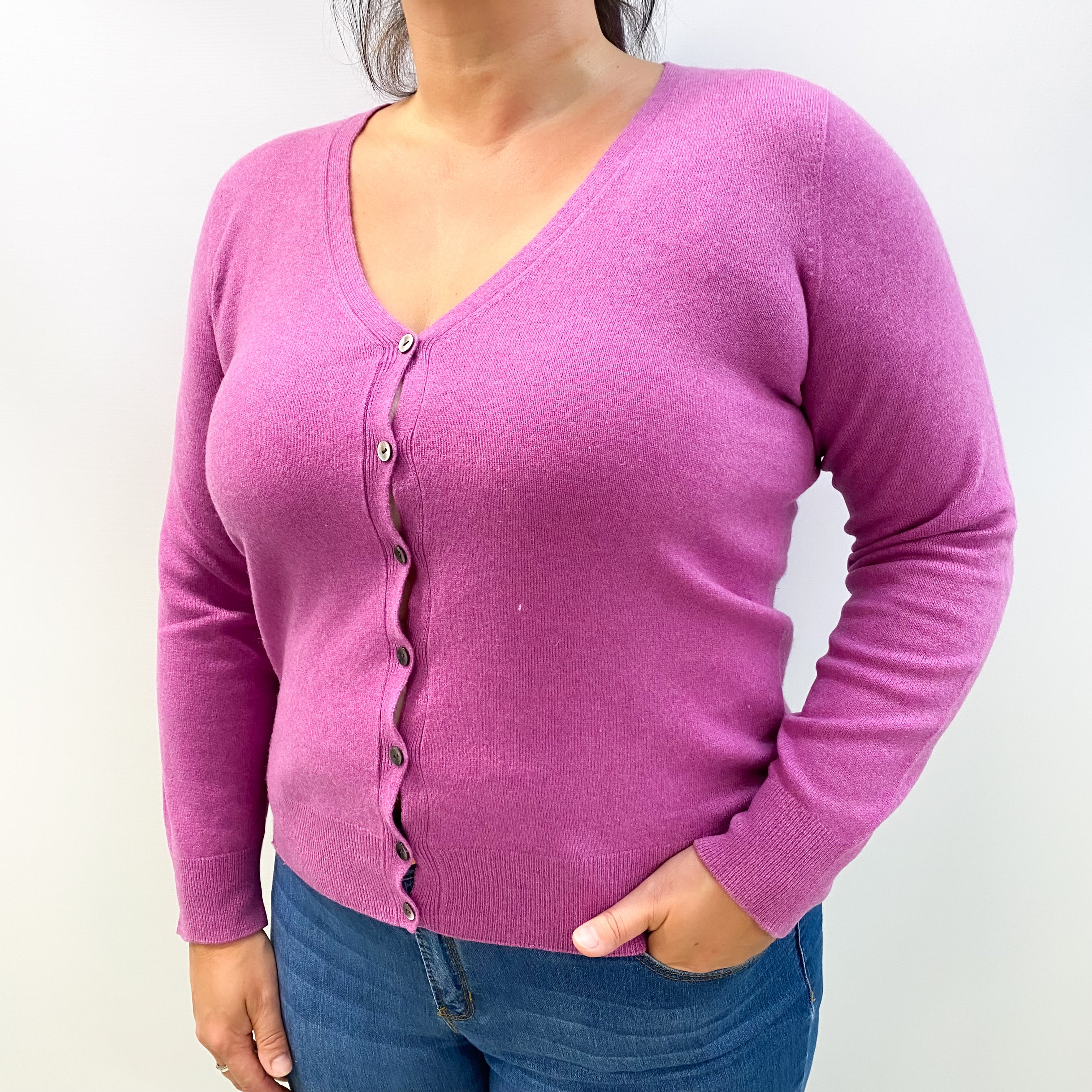 Loganberry Purple Cashmere V Neck Cardigan Large