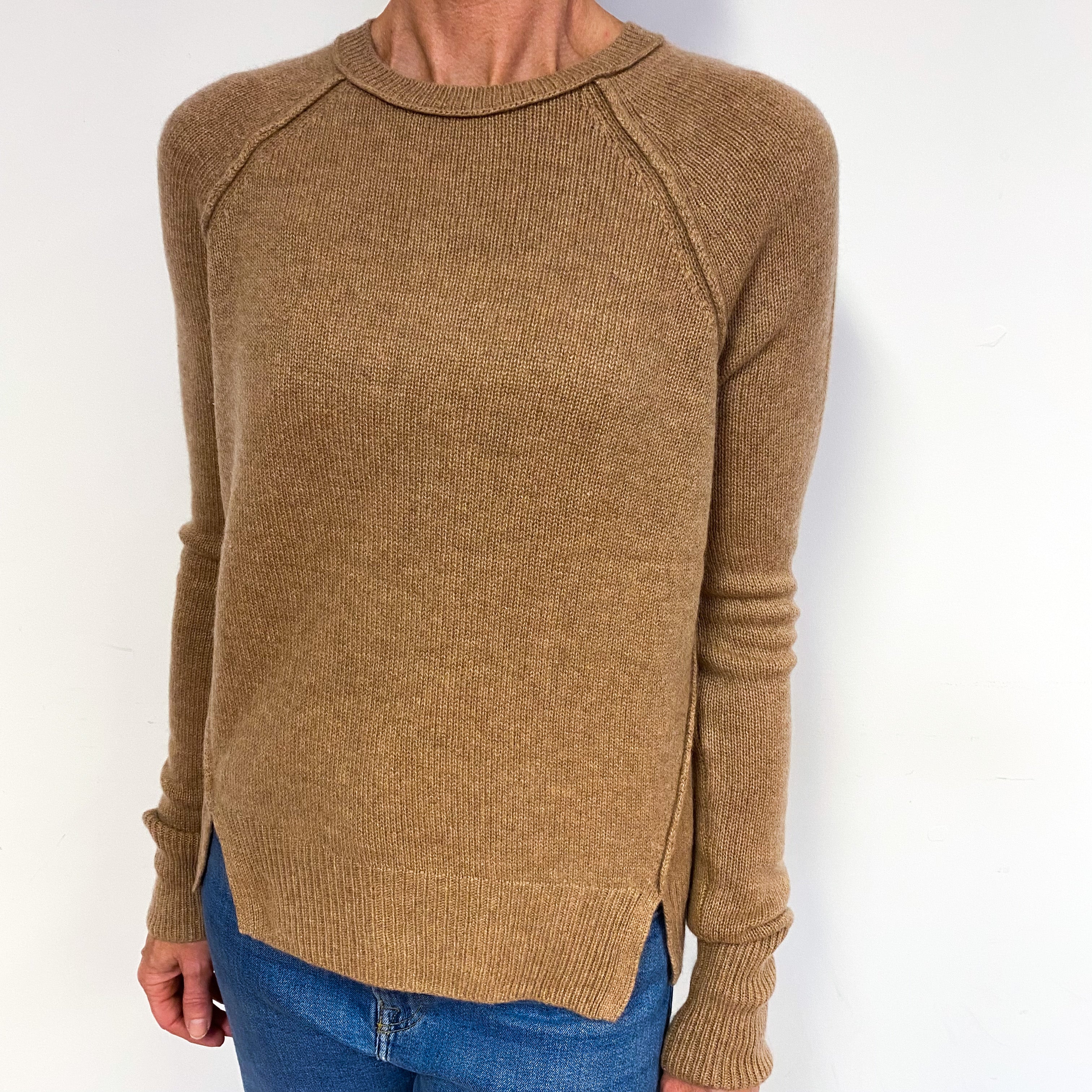 Me + Em Camel Brown Cashmere Crew Neck Jumper Medium