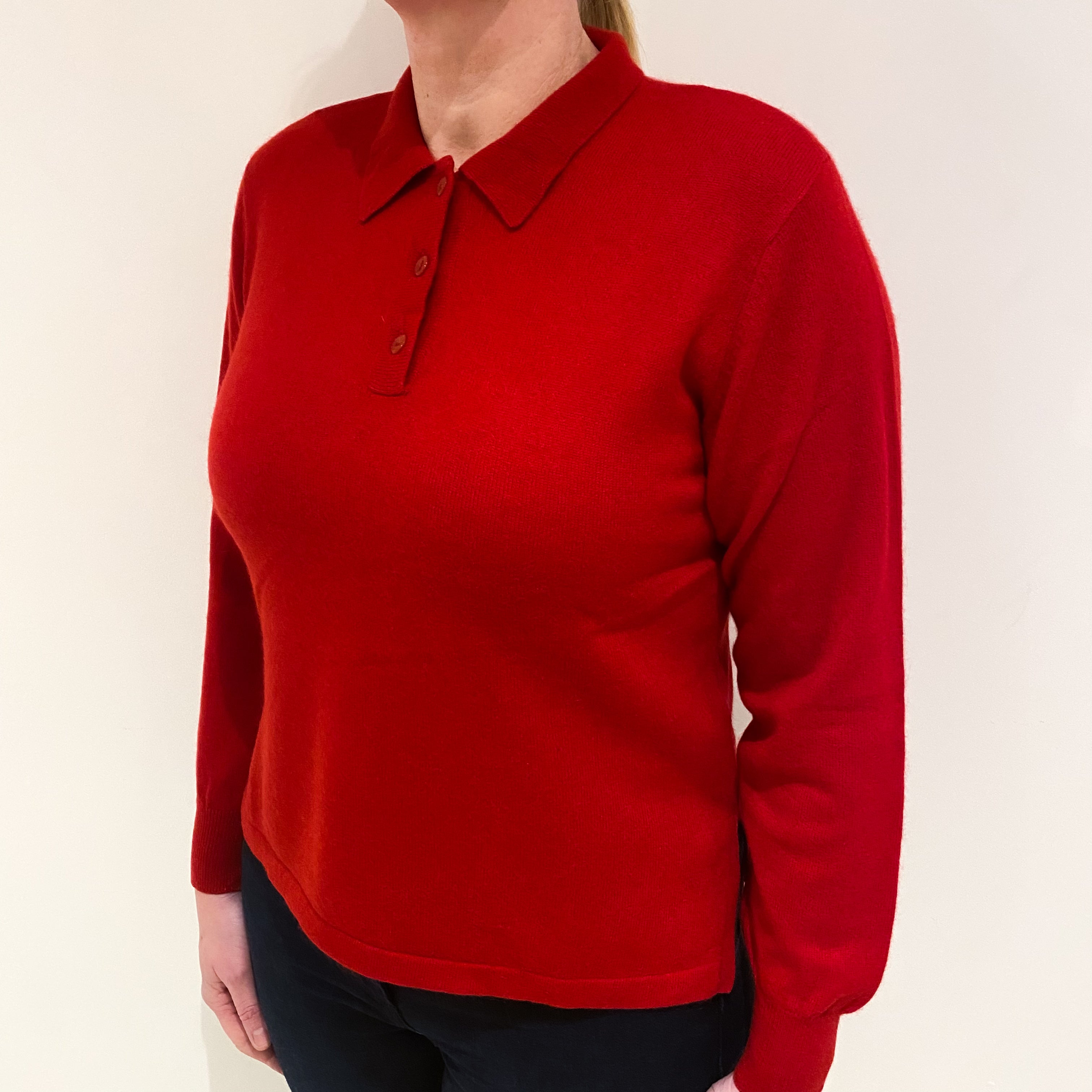 Scarlet Red Cashmere 1/4 Button Jumper Large