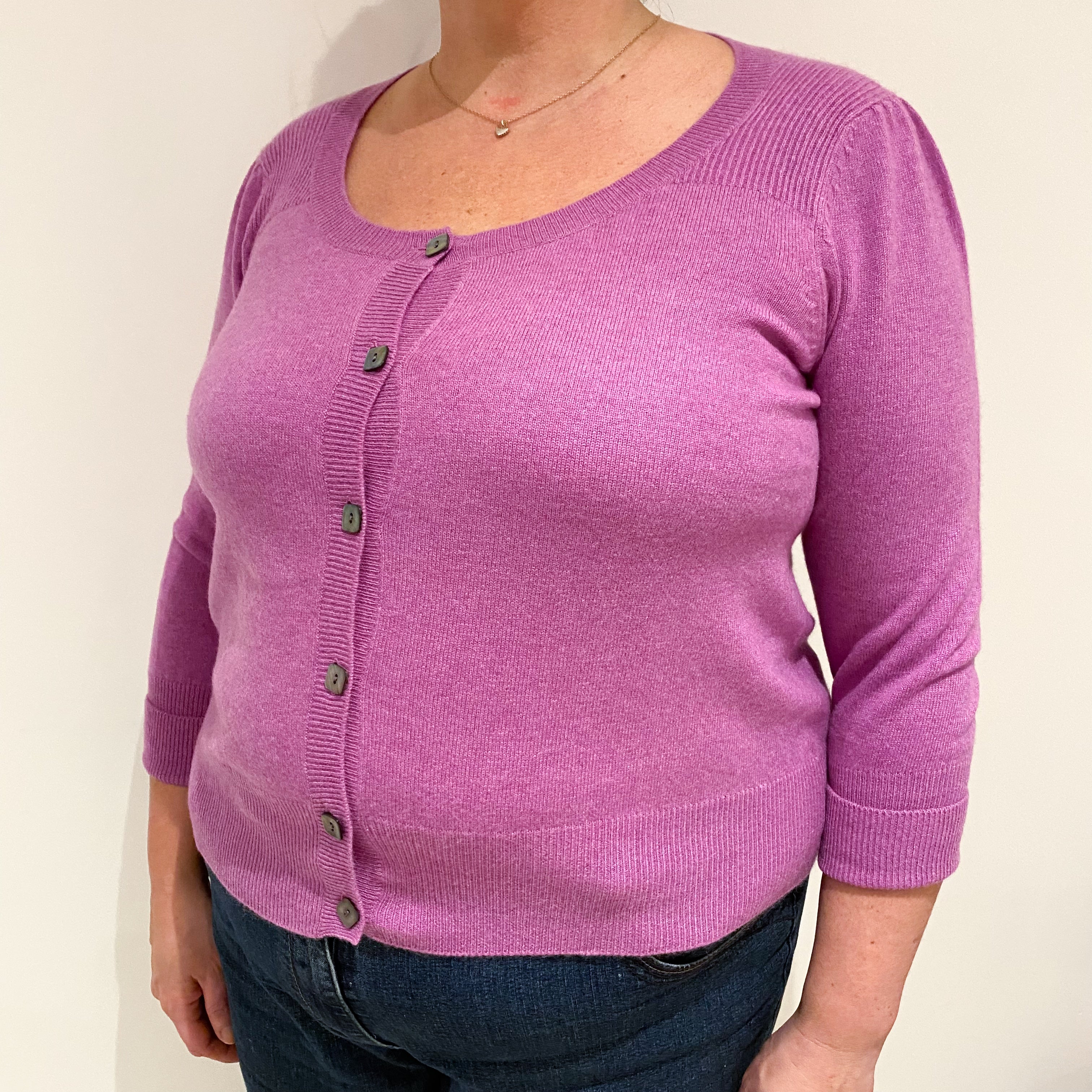 Loganberry Purple Cashmere Scoop Neck Cardigan Extra Large