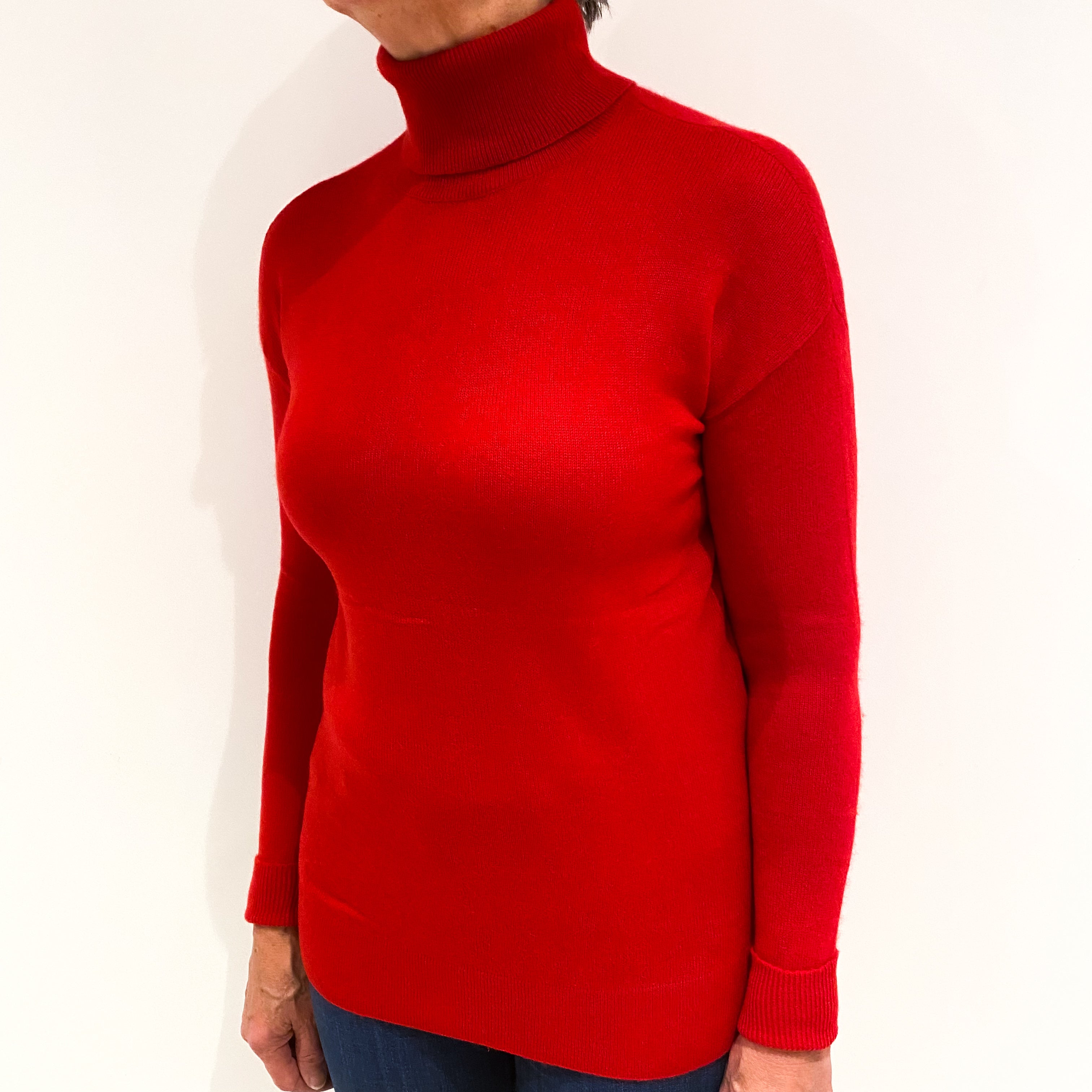 Scarlet Red Cashmere Polo Neck Jumper Medium