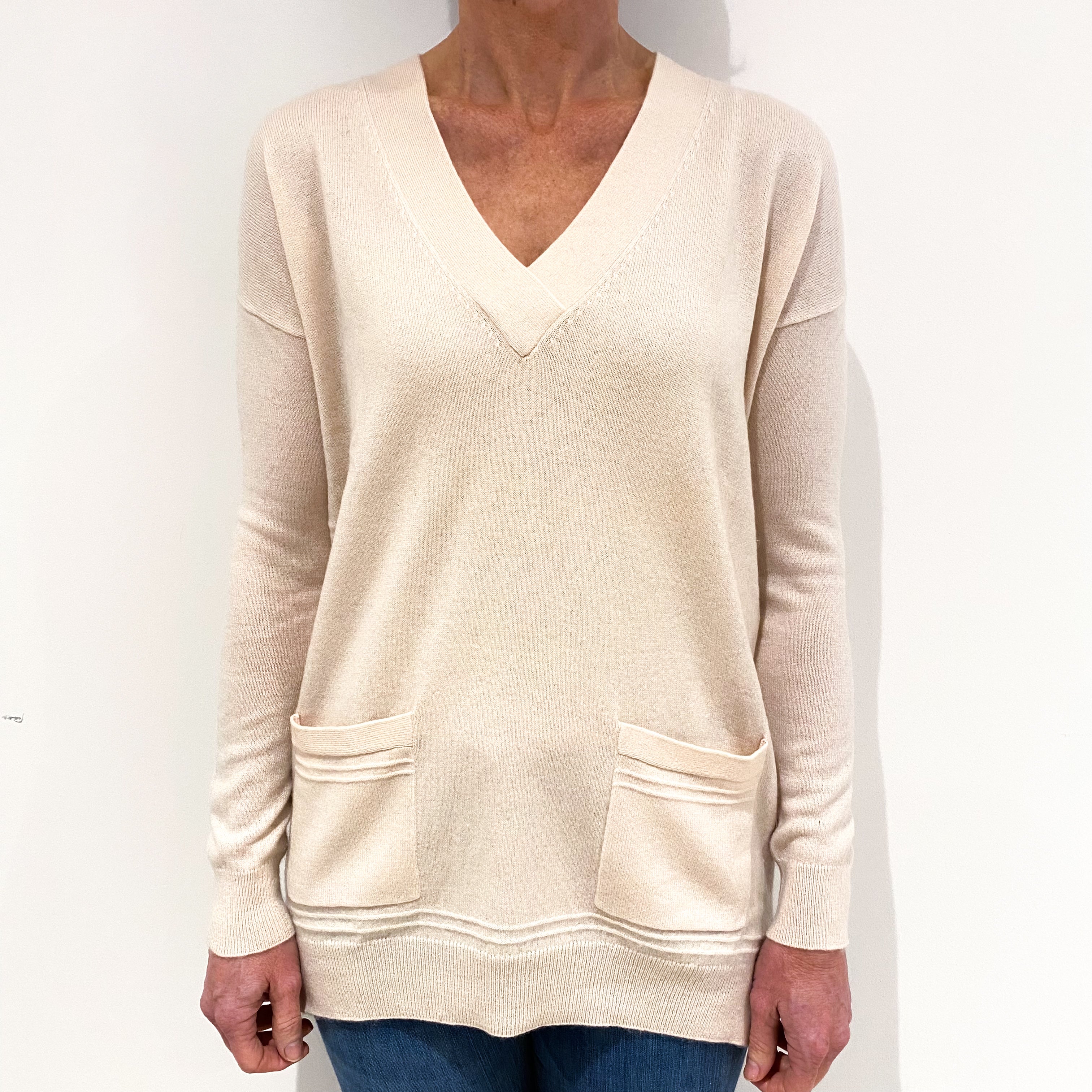 Soft Shell Cream Cashmere V Neck Jumper Small