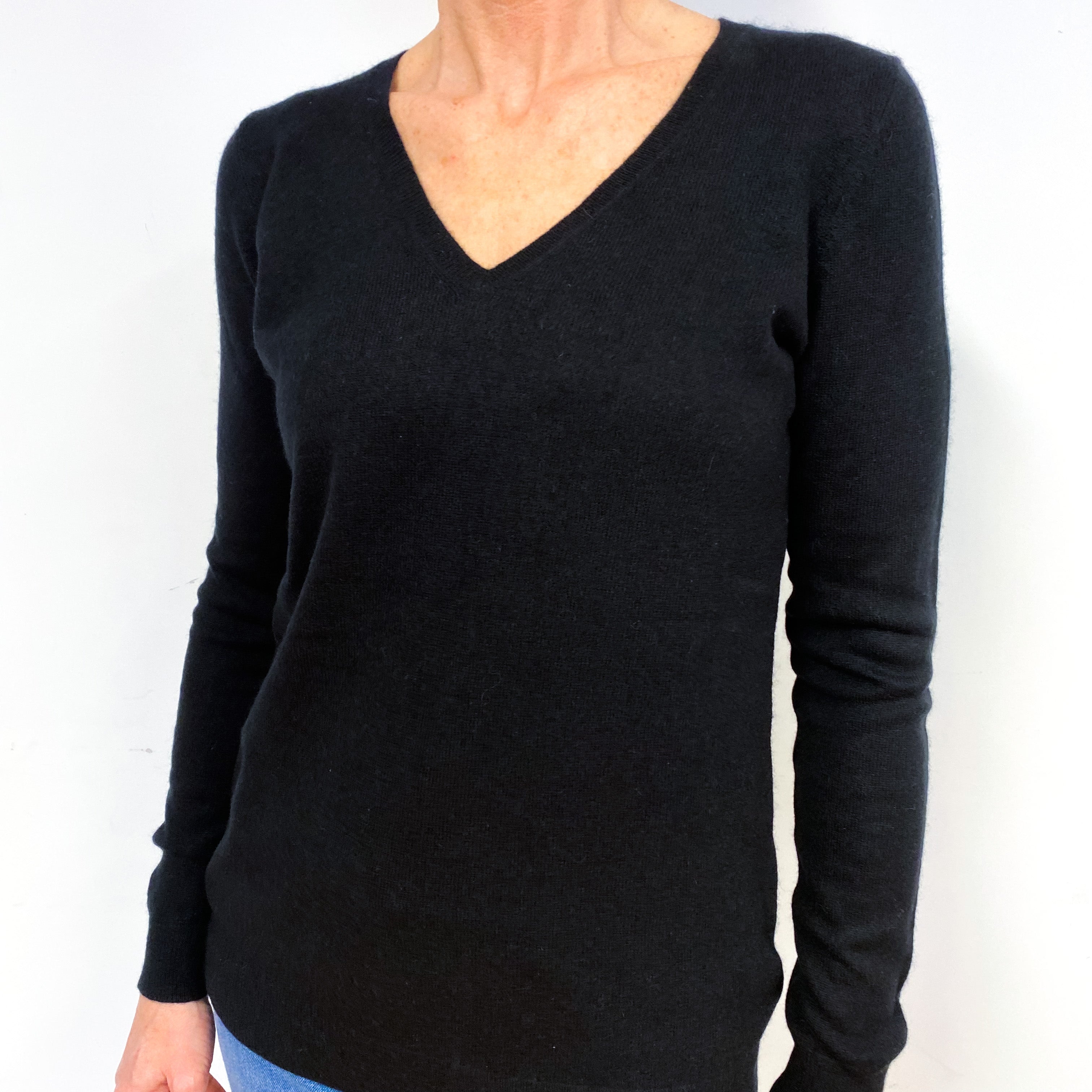 Black Cashmere V-Neck Jumper Medium