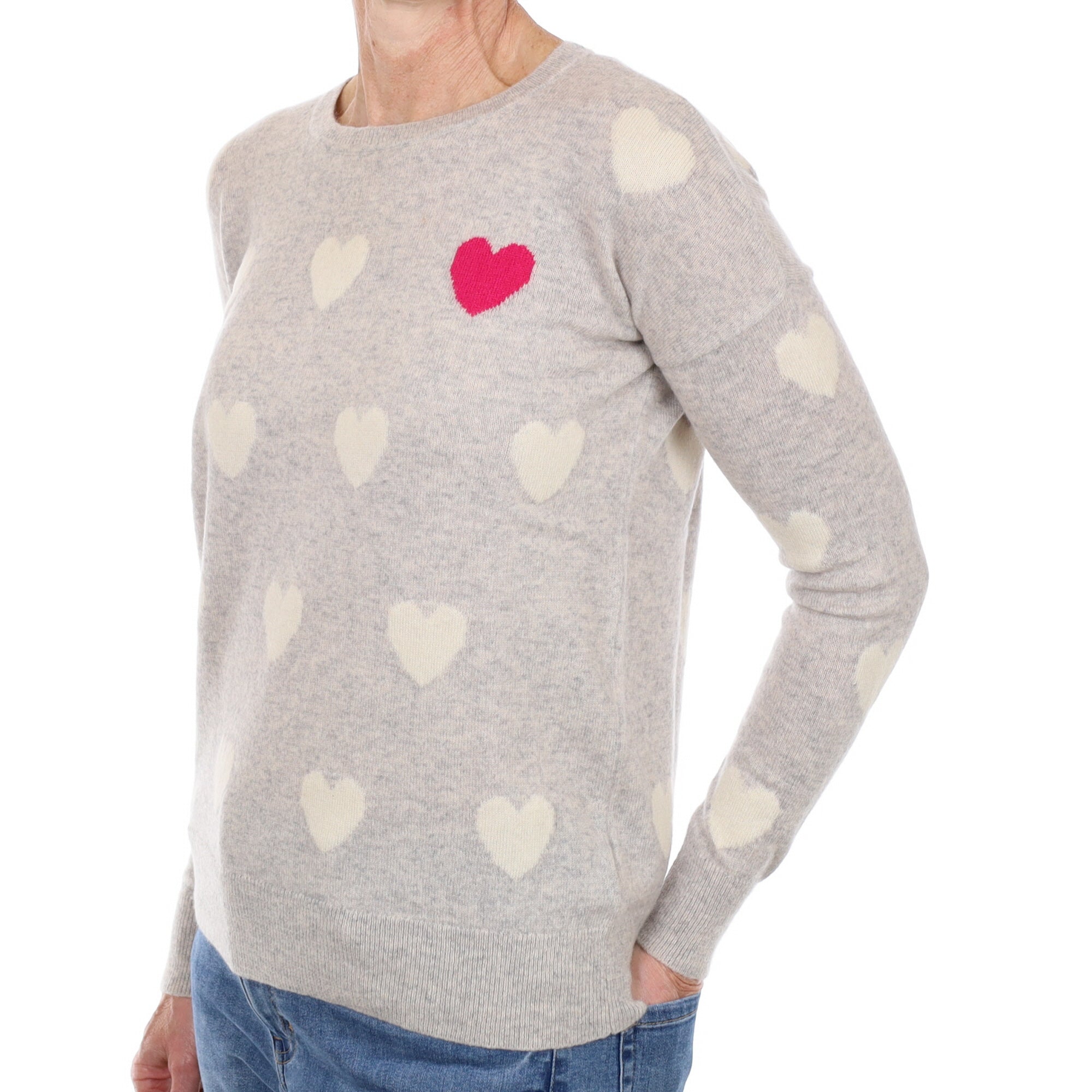 Smoke Grey Hearts Cashmere Crew Neck Jumper Small