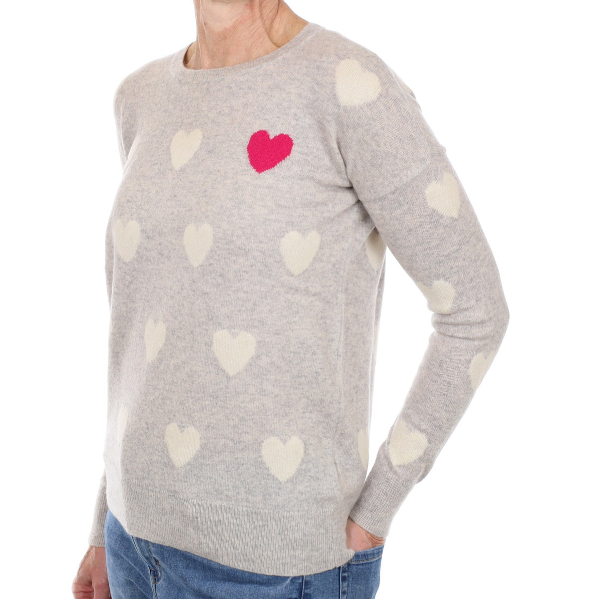 Smoke Grey Hearts Cashmere Crew Neck Jumper Small