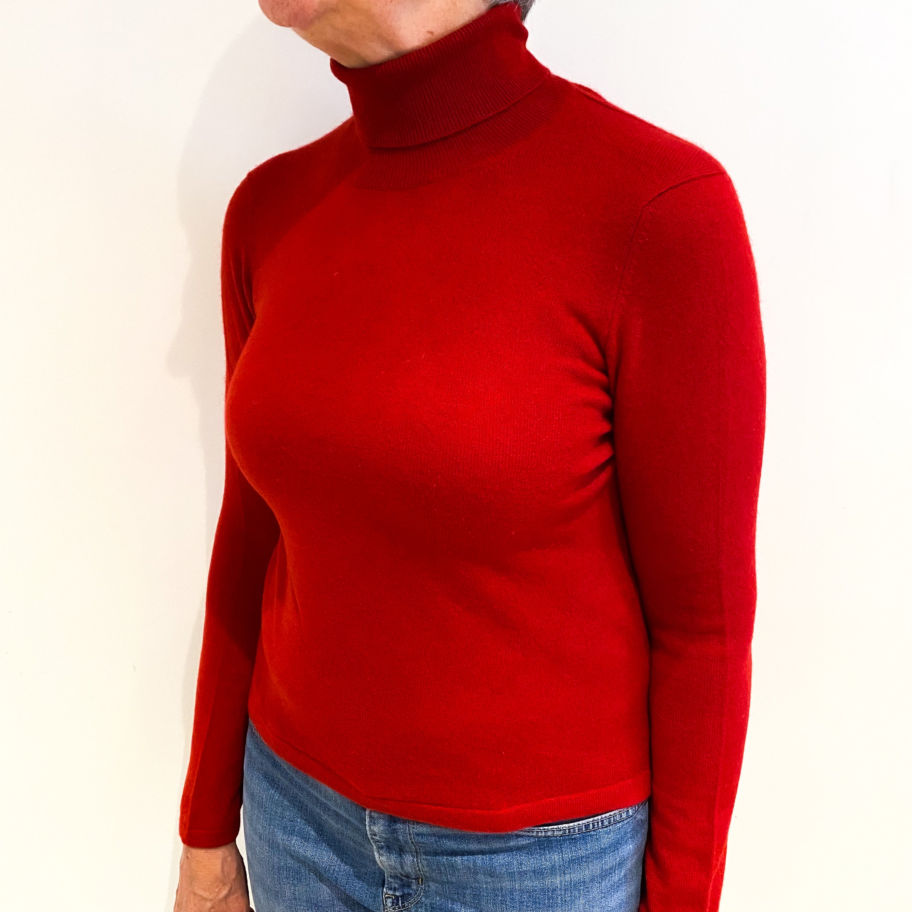 Post Box Red Cashmere Polo Neck Jumper Medium