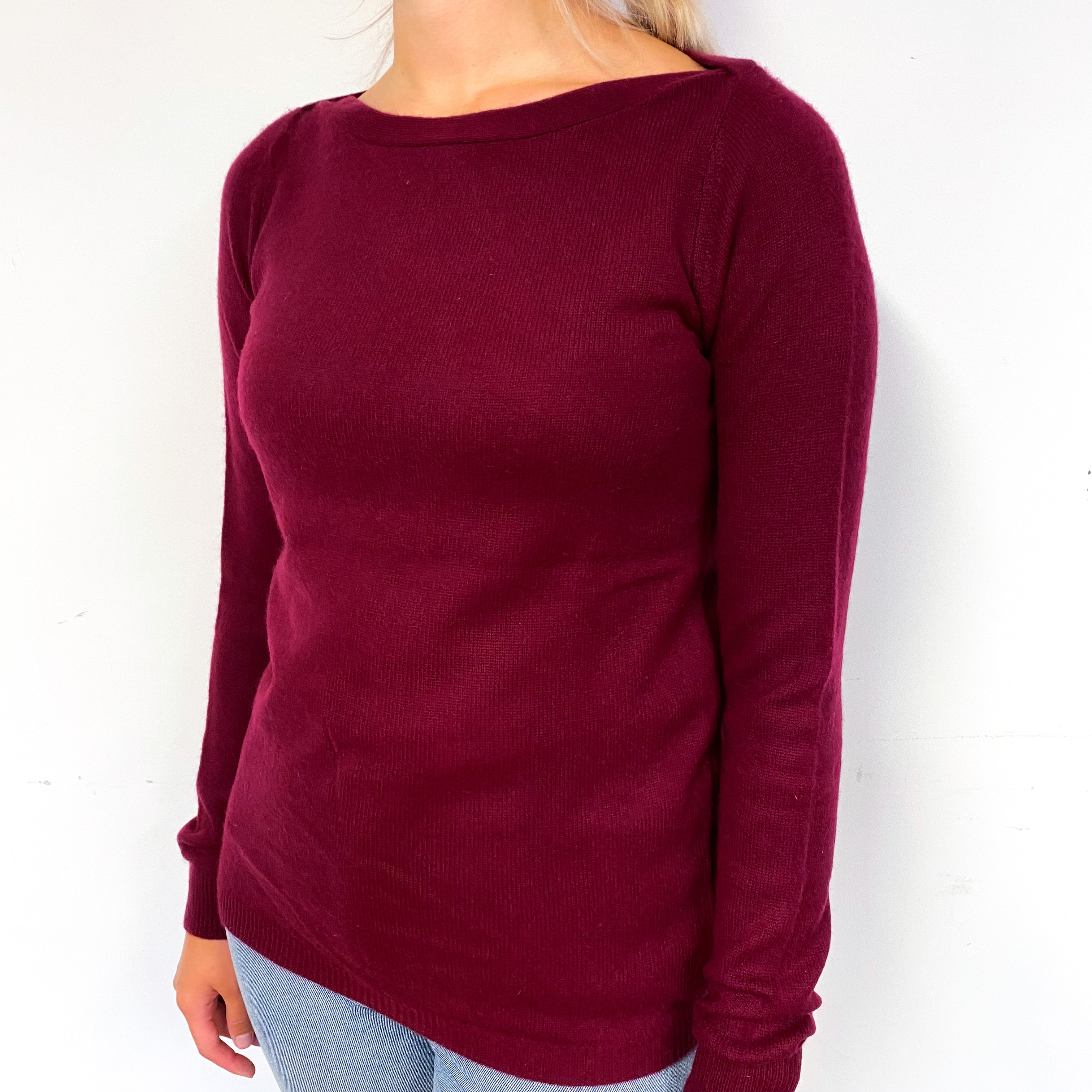 Wine Red Slouchy Cashmere Boat Neck Jumper