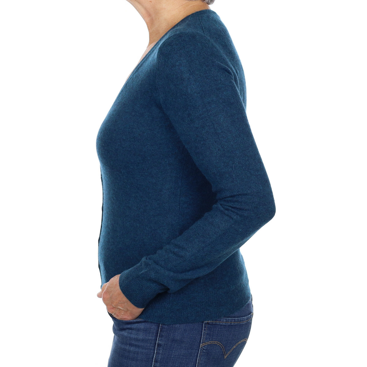 Petrol Blue Cashmere V Neck Cardigan Medium