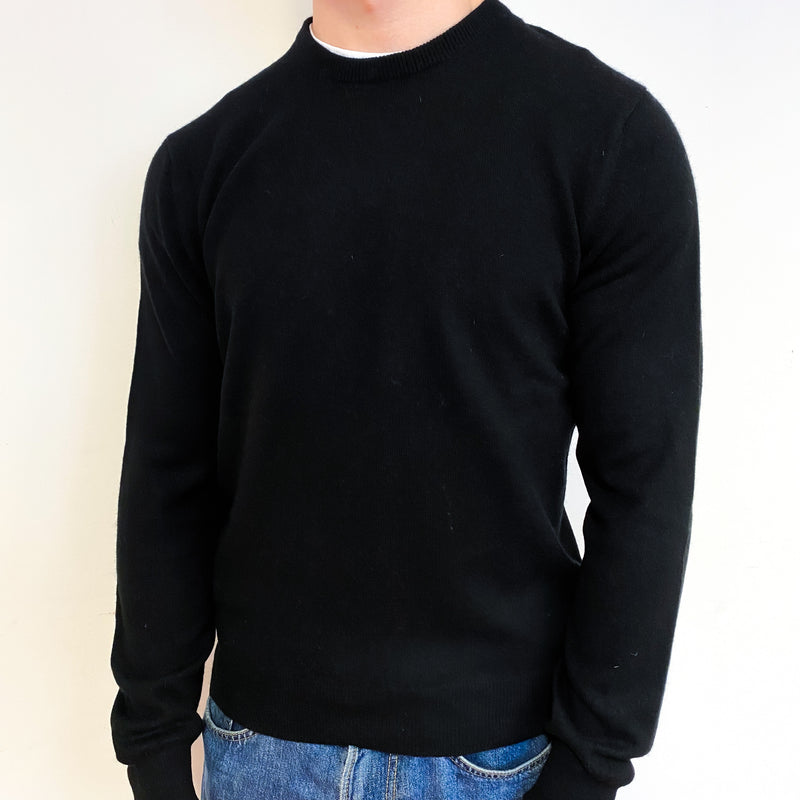 Men's Black Cashmere Crew Neck Jumper Small
