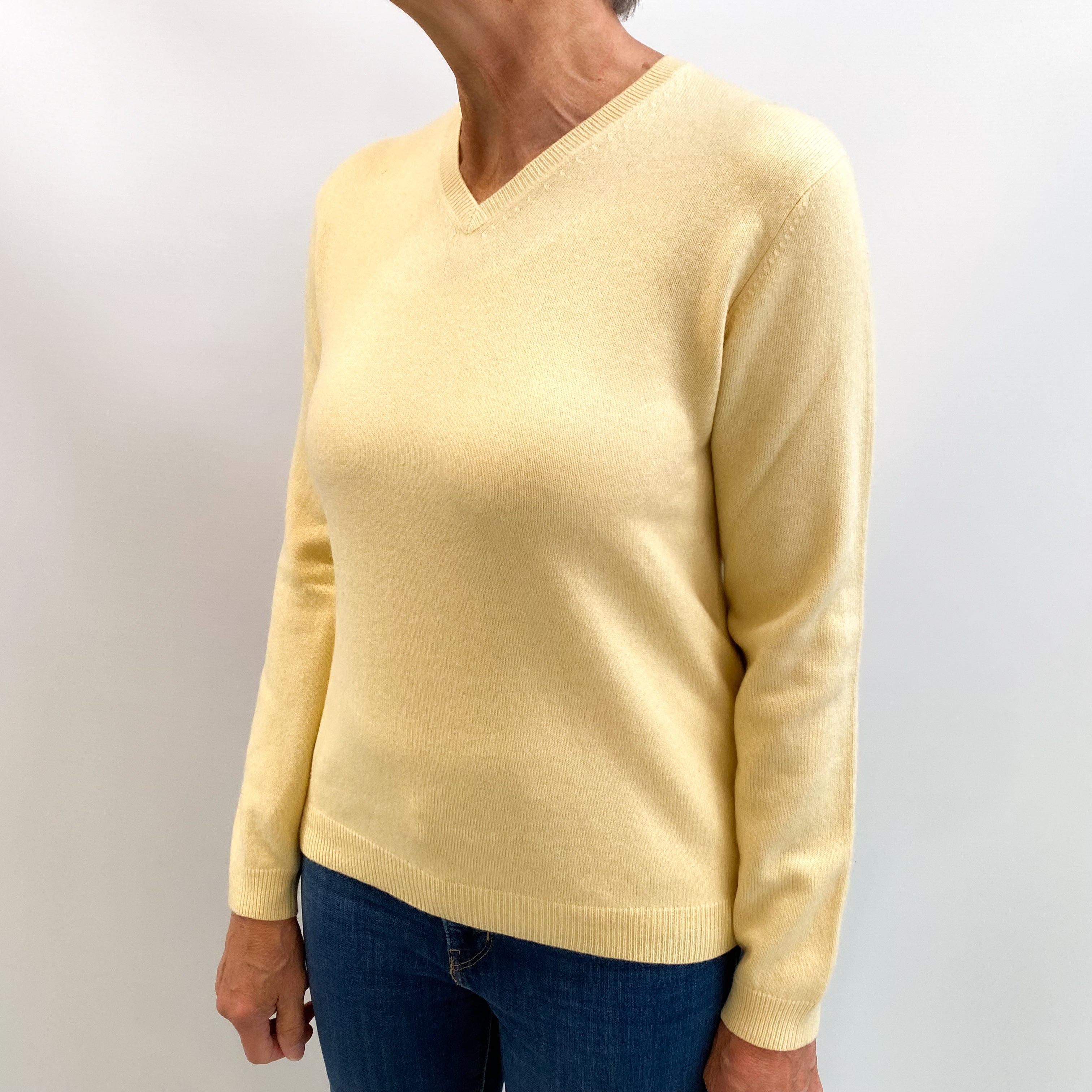 Primrose Yellow Cashmere V Neck Jumper Medium