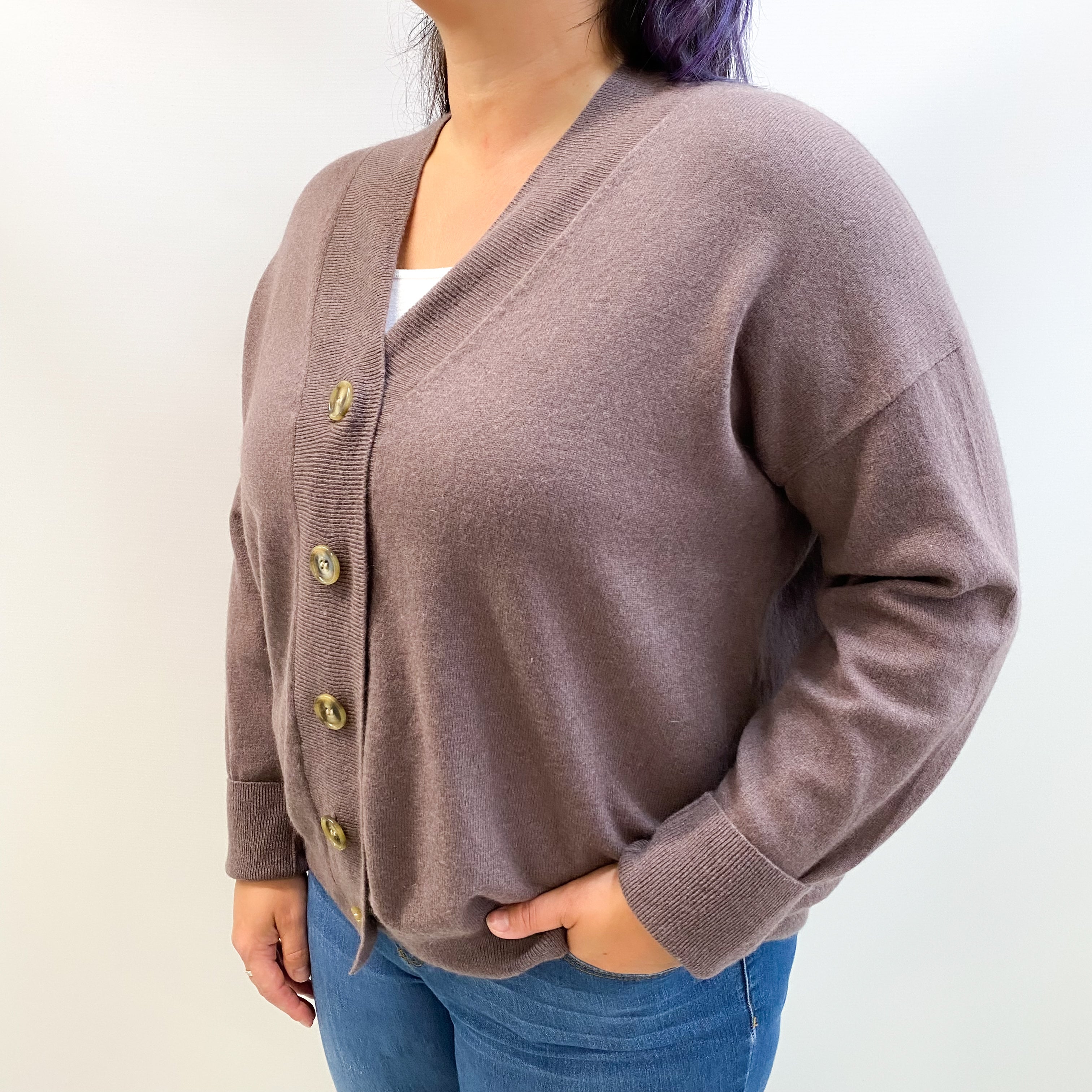 Puce Purple Cashmere V Neck Cardigan Large
