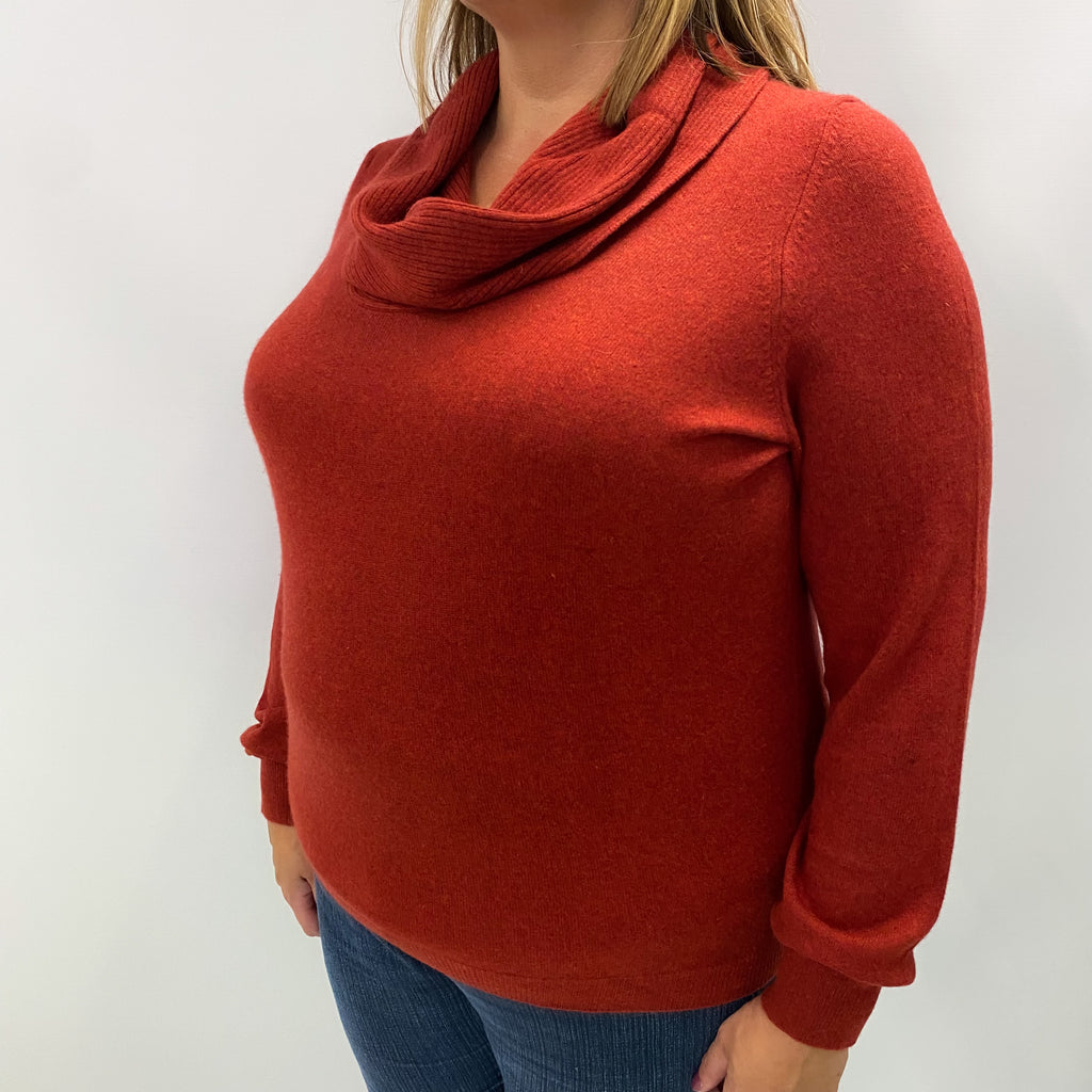 Brick Red Marl Cashmere Cowl Neck Jumper Extra Large