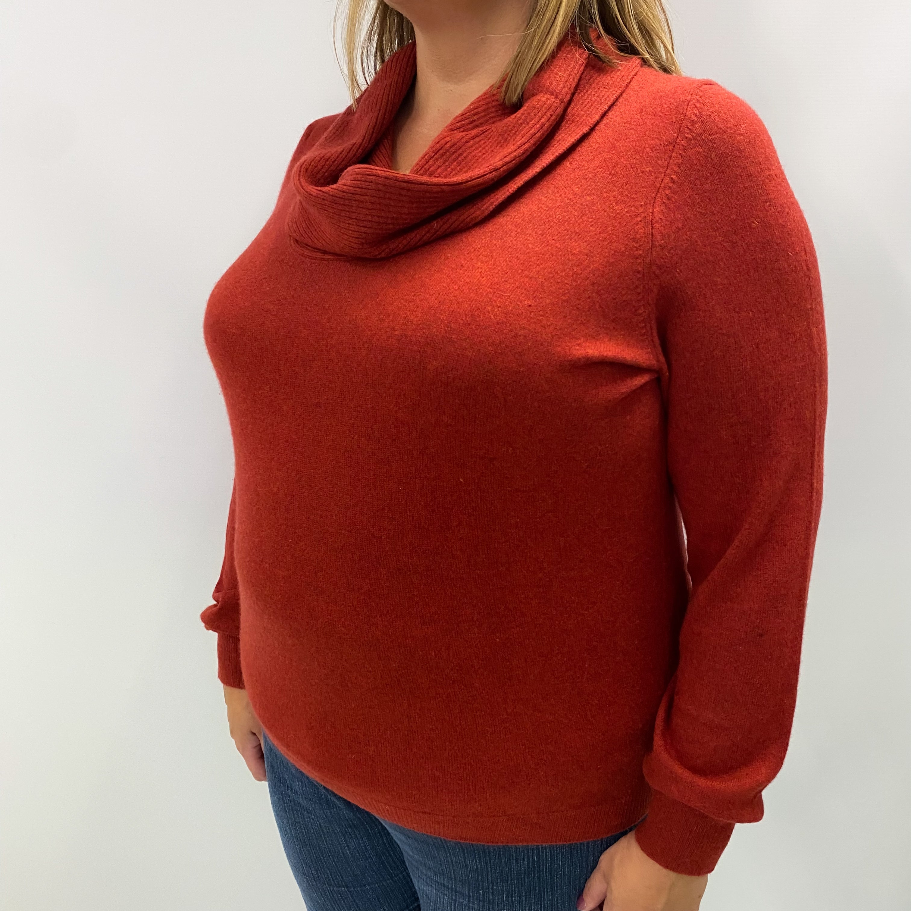 Brick Red Marl Cashmere Cowl Neck Jumper Extra Large