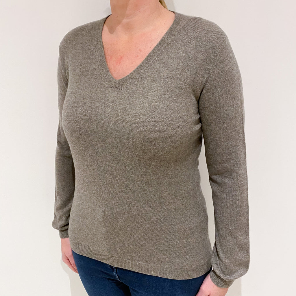 Mink Brown Cashmere V-Neck Jumper Large