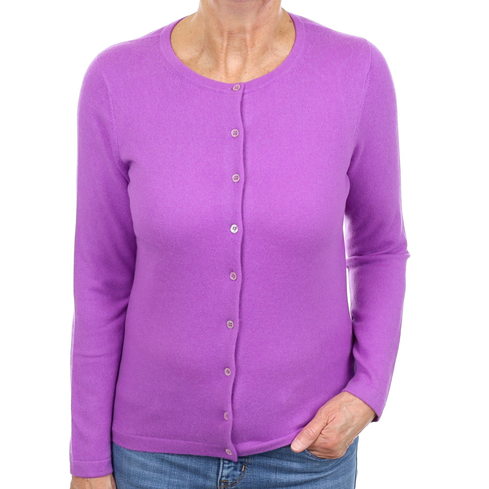 Violet Purple Cashmere Crew Neck Cardigan Medium