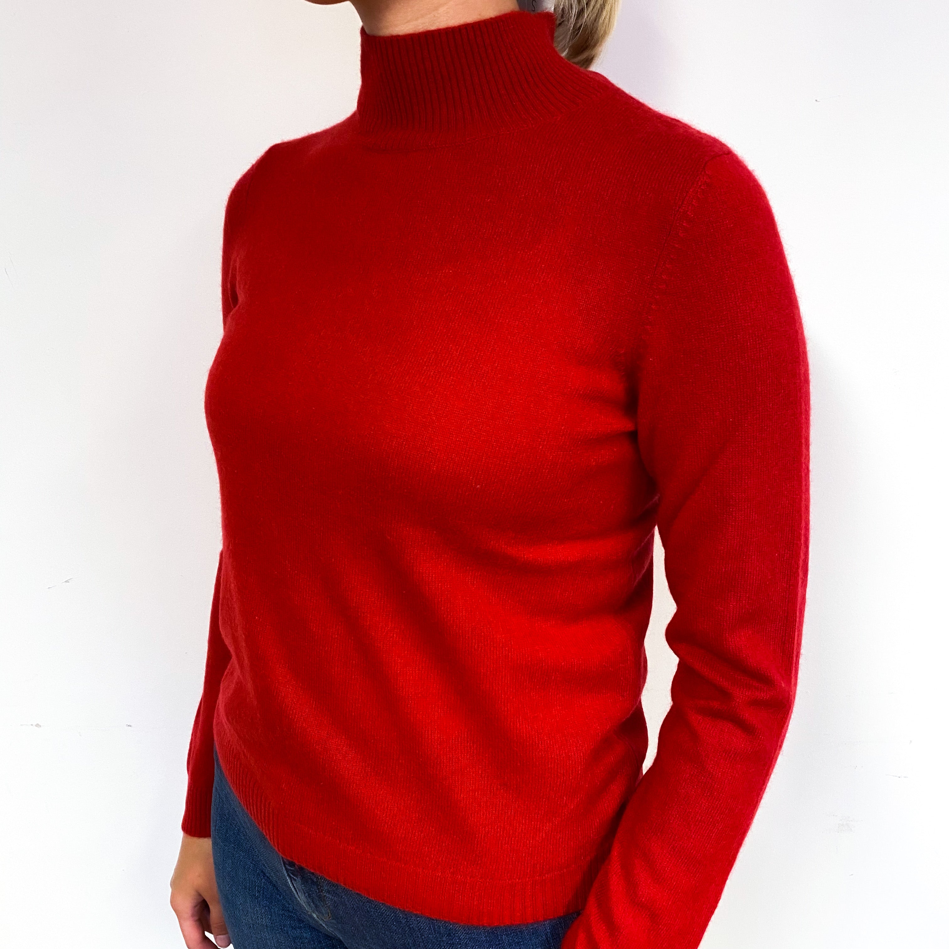 Post Box Red Cashmere Turtle Neck Jumper Small