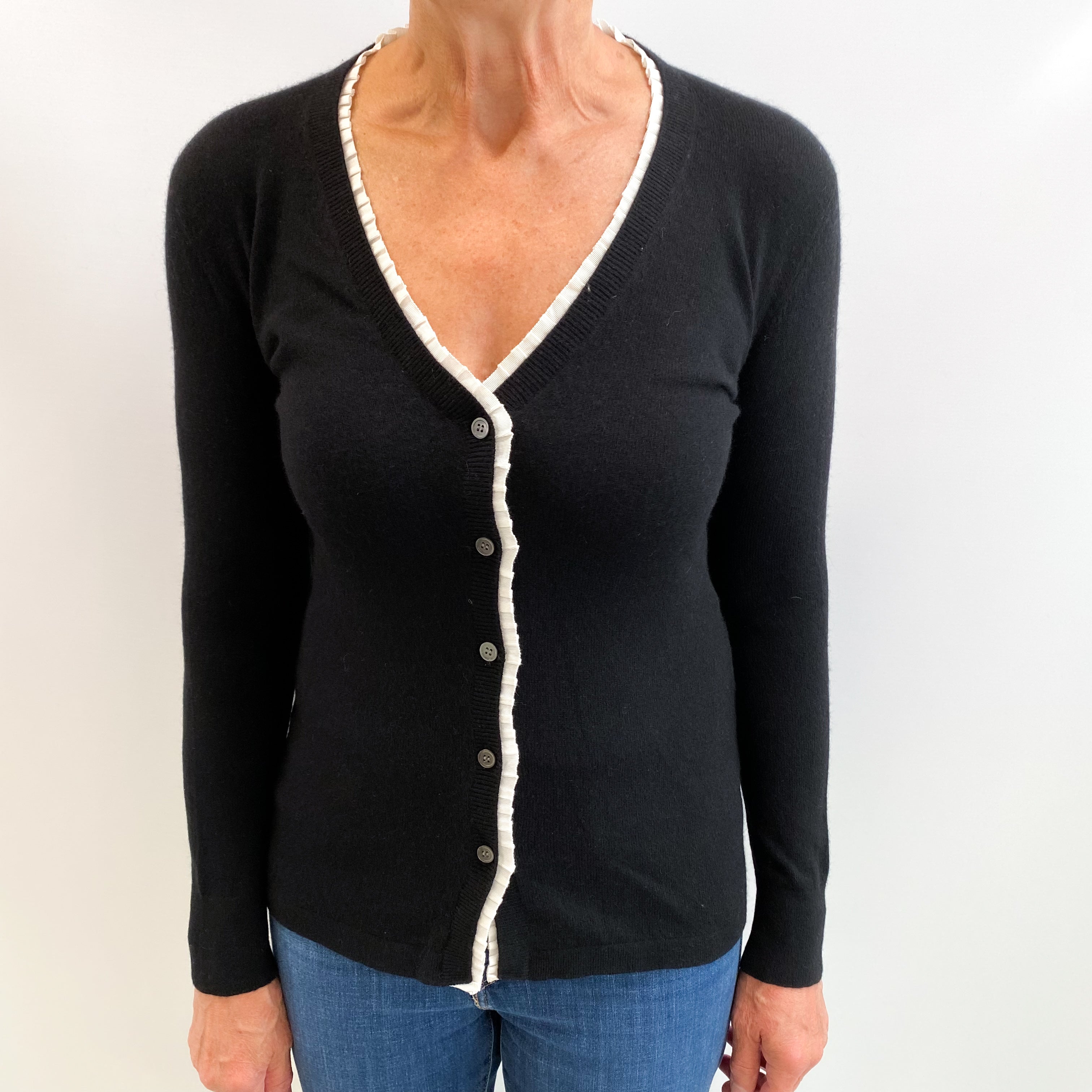 Black Cashmere V  Neck Cardigan Medium