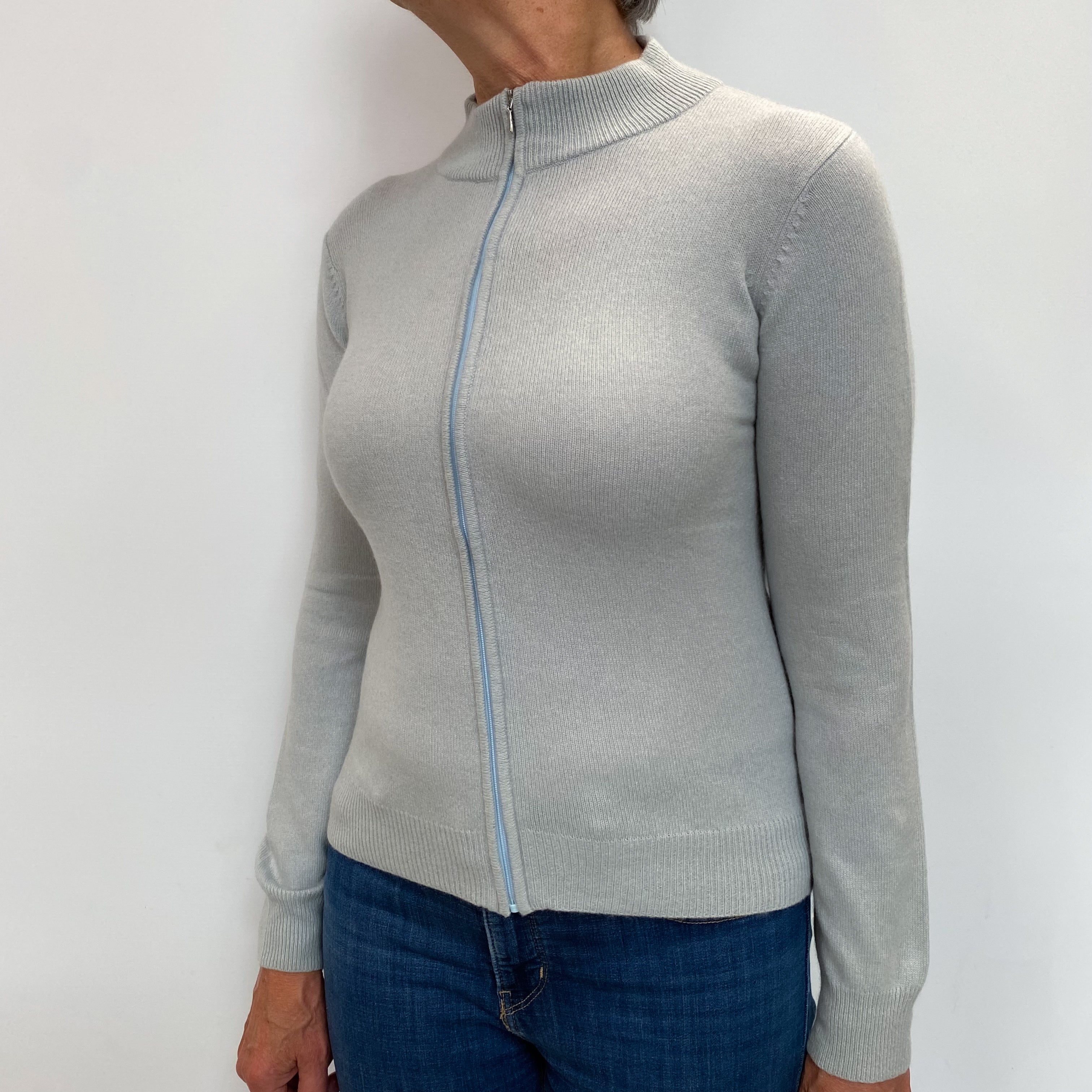 Baby Blue Cashmere Turtle Neck Zip Up Cardigan Medium