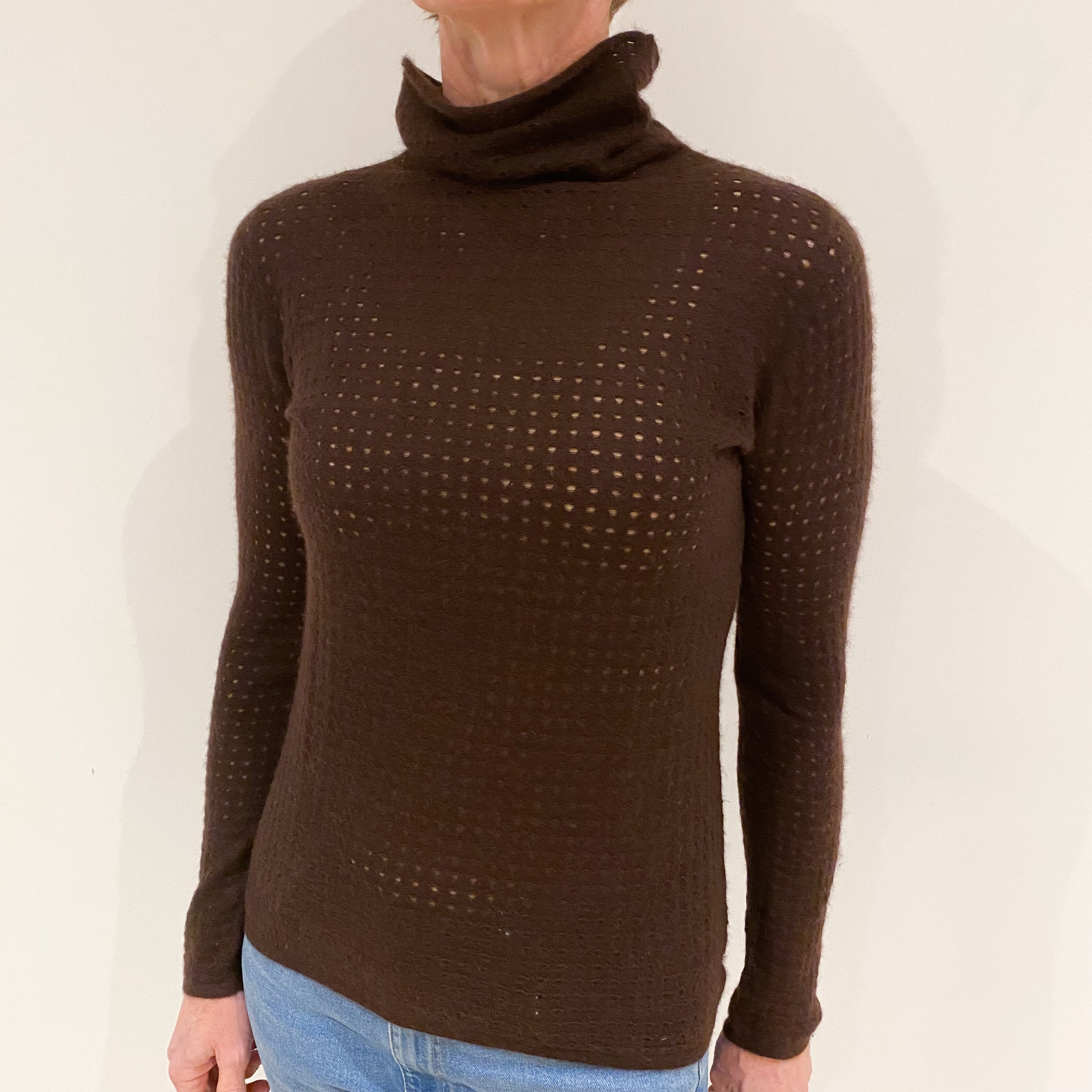 Chocolate Brown Cashmere Funnel Neck Jumper Small