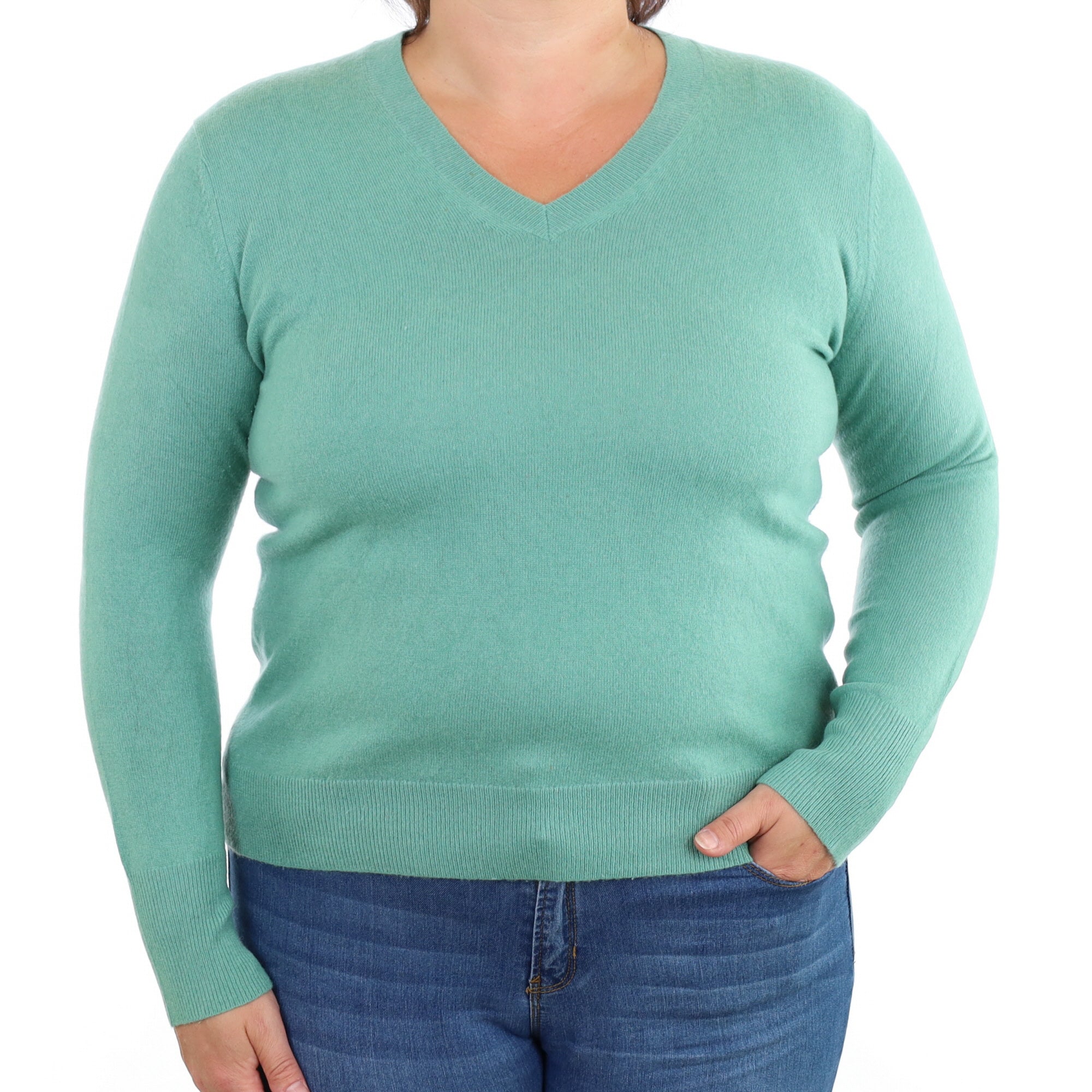 Everglade Green Cashmere V Neck Jumper Large
