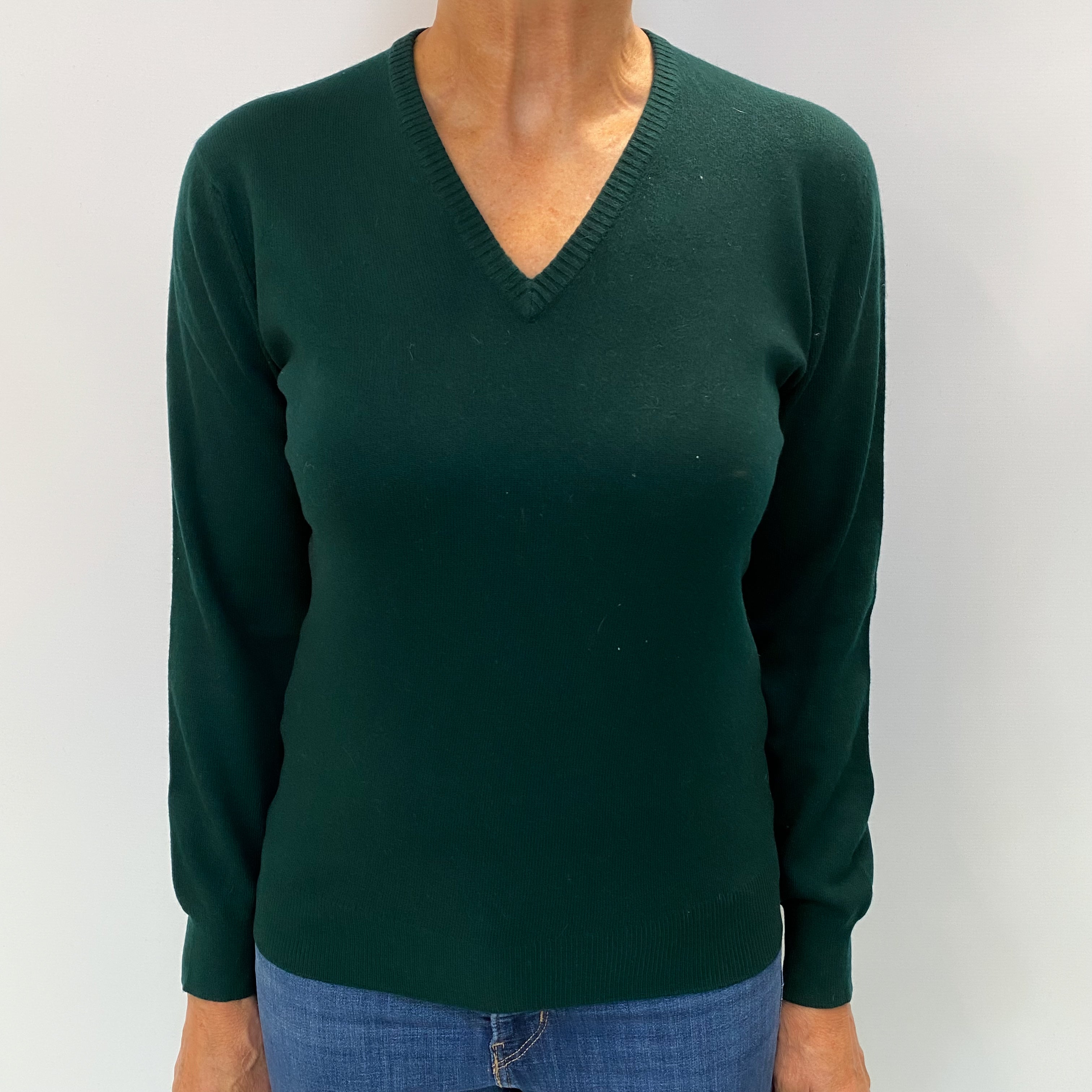 Vintage Green Cashmere V Neck Jumper Medium