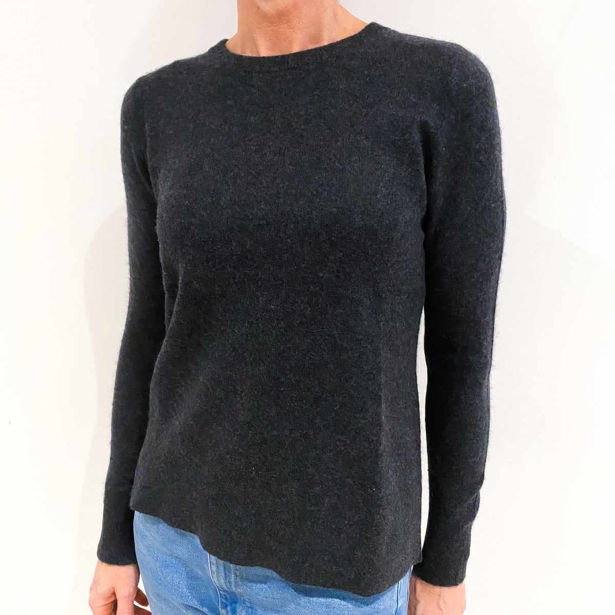Charcoal Grey Cashmere Crew Neck Jumper Small