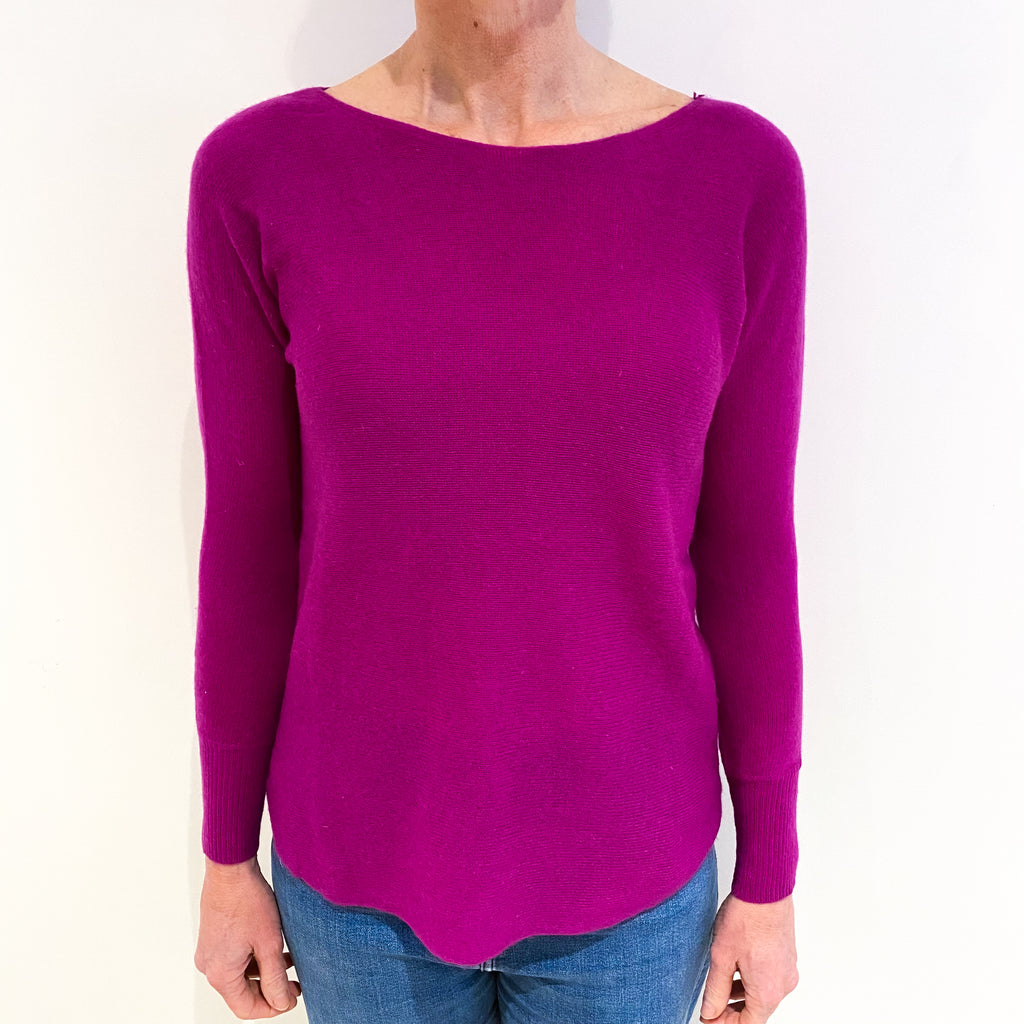 Magenta Pink Cashmere Slash Neck Jumper Small